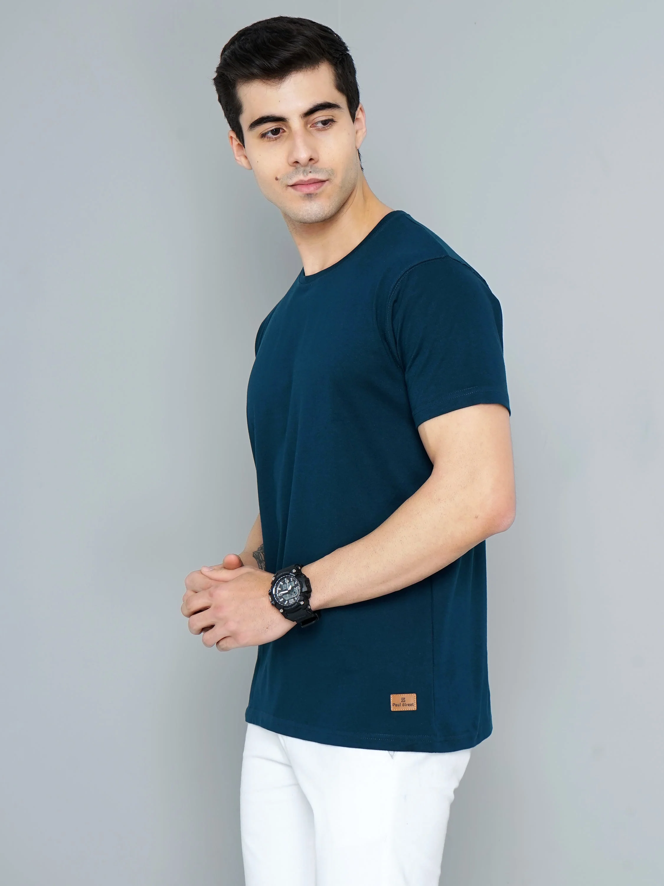 Men Plain Teal T-Shirt - Image 4