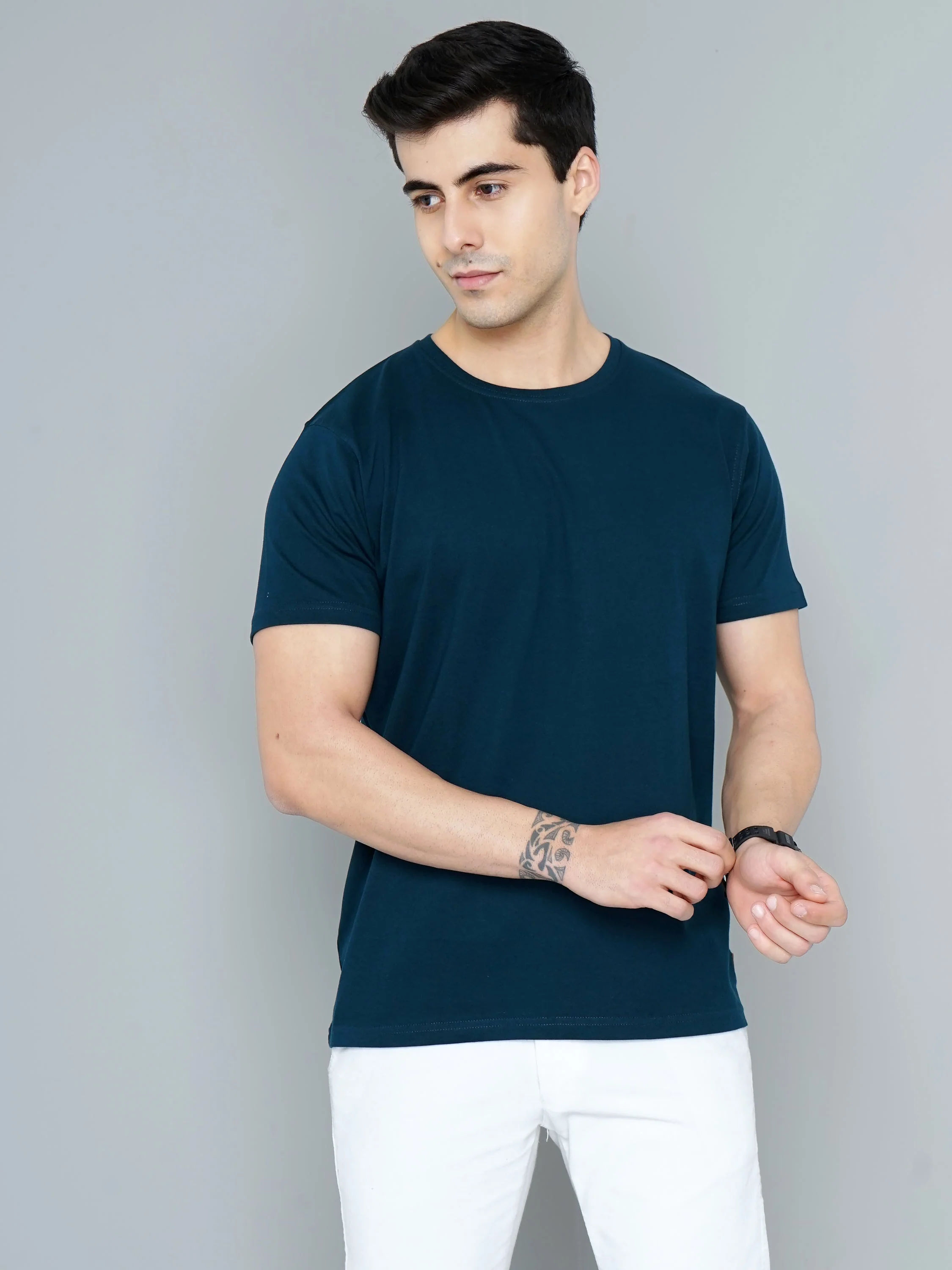 Men Plain Teal T-Shirt - Image 5