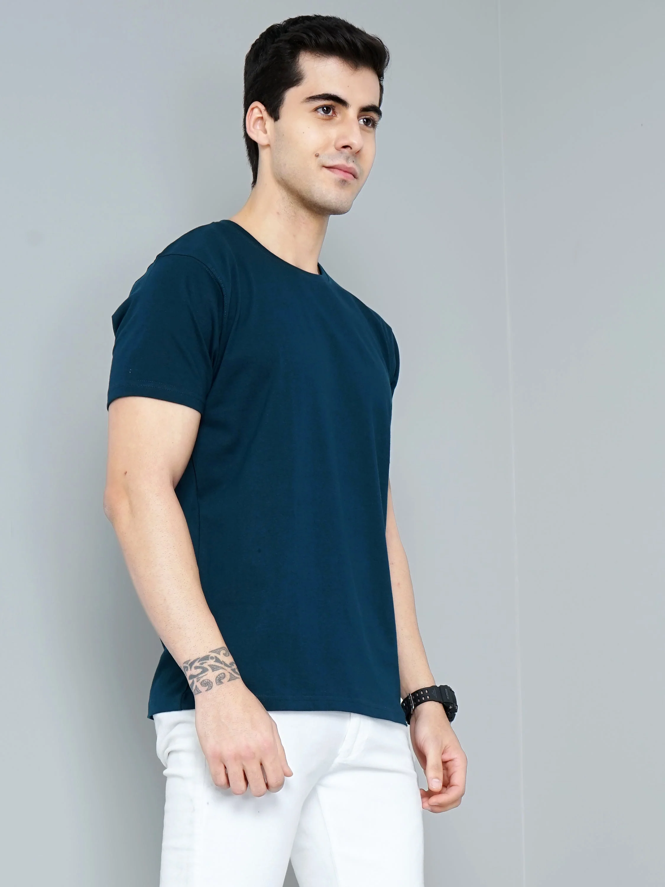 Men Plain Teal T-Shirt - Image 6