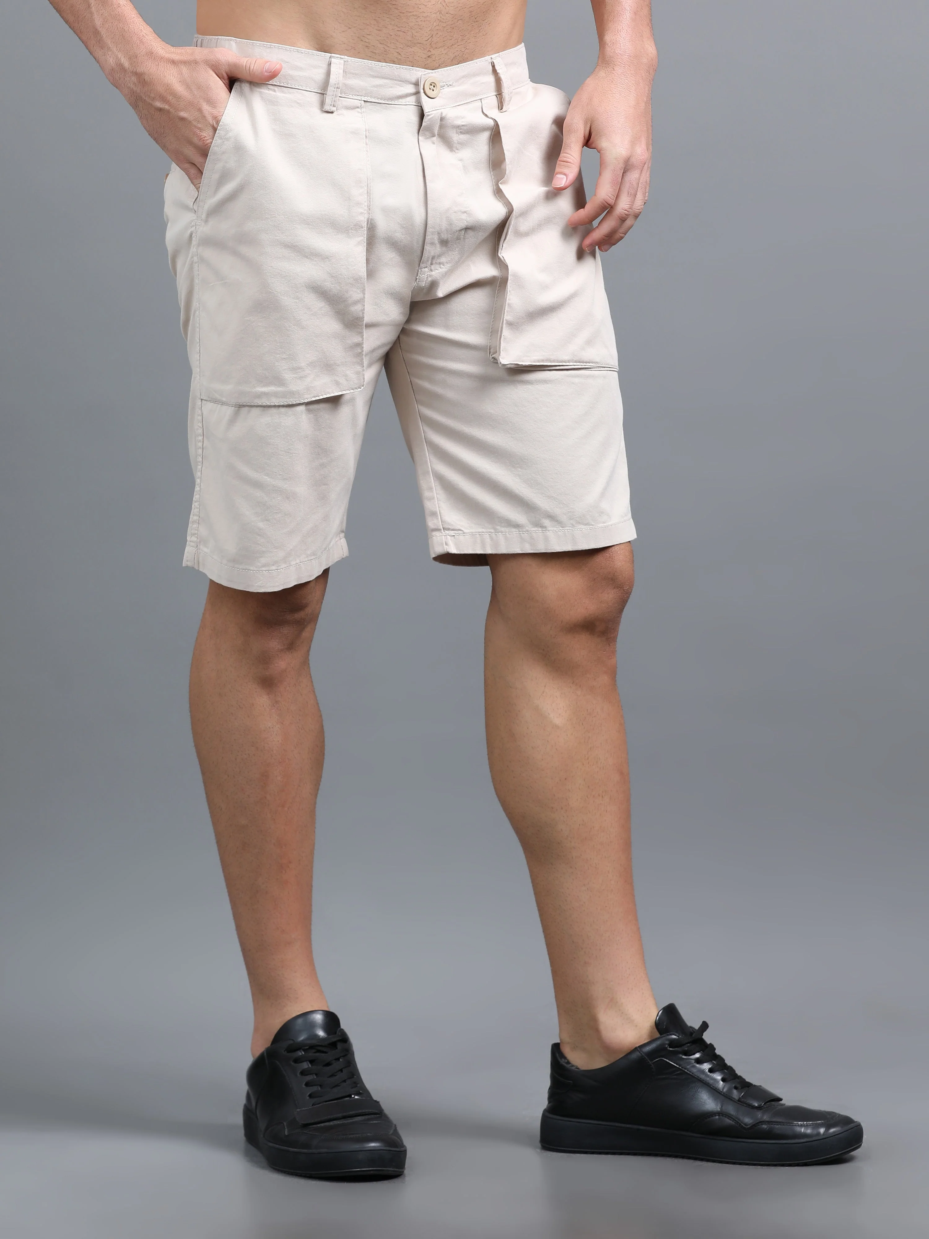 Men Pockit Beige Shorts - Image 3