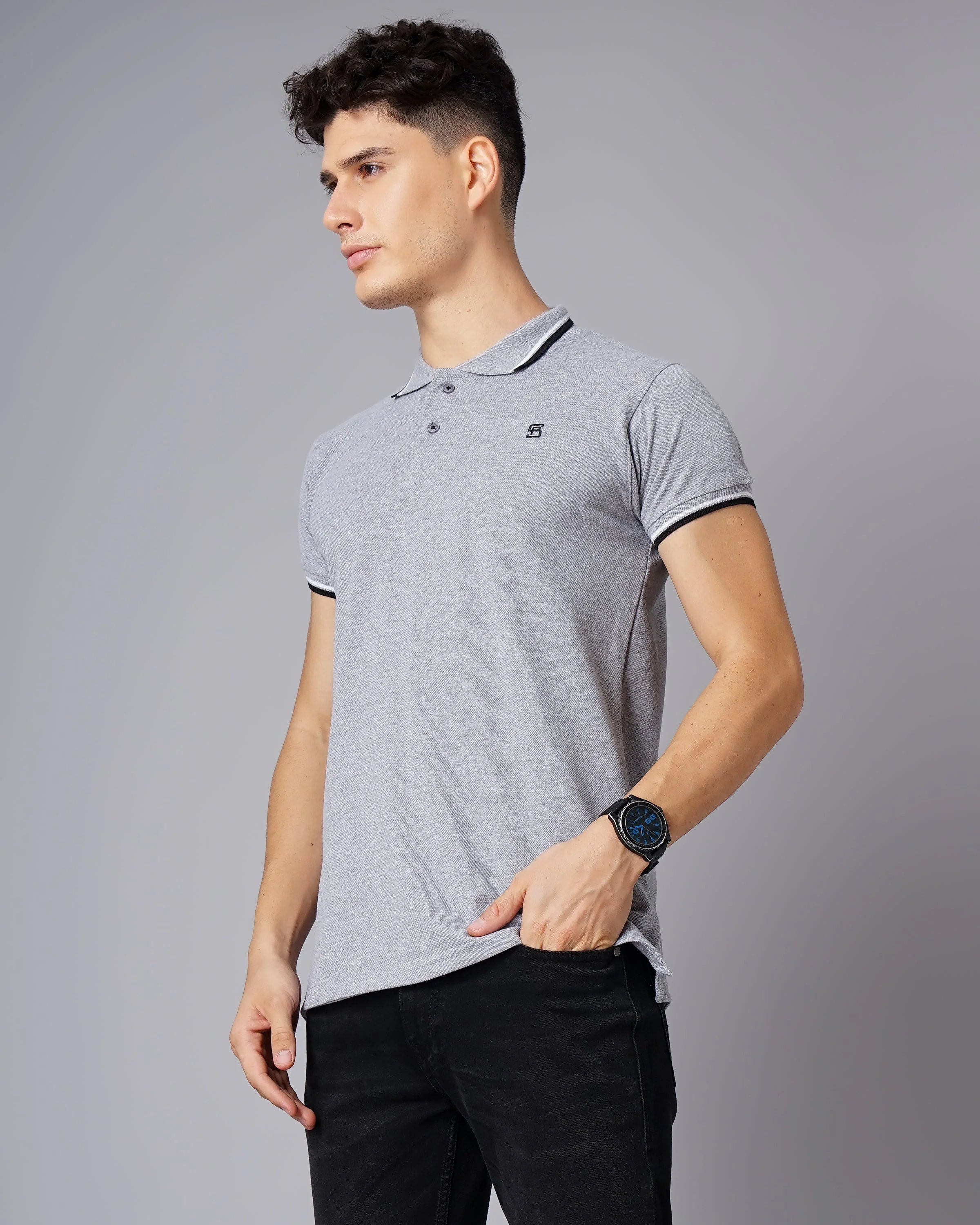 Men Polo Grey T-Shirt - Image 5