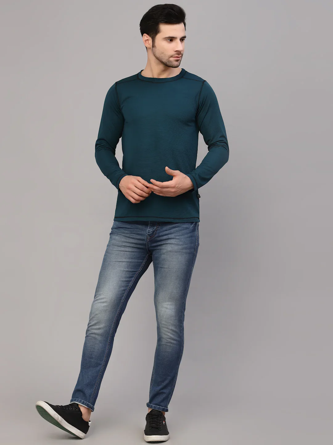 Men Poly Corduroy Round Neck T-Shirt - Image 2