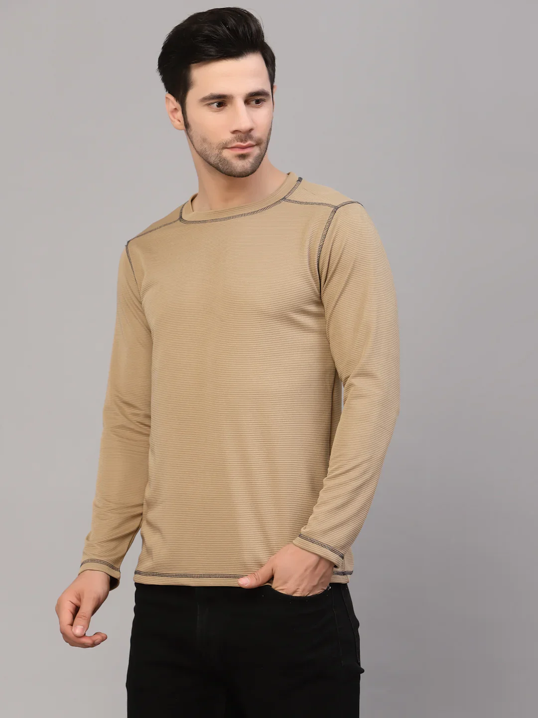 Men Poly Corduroy Round Neck TShirt