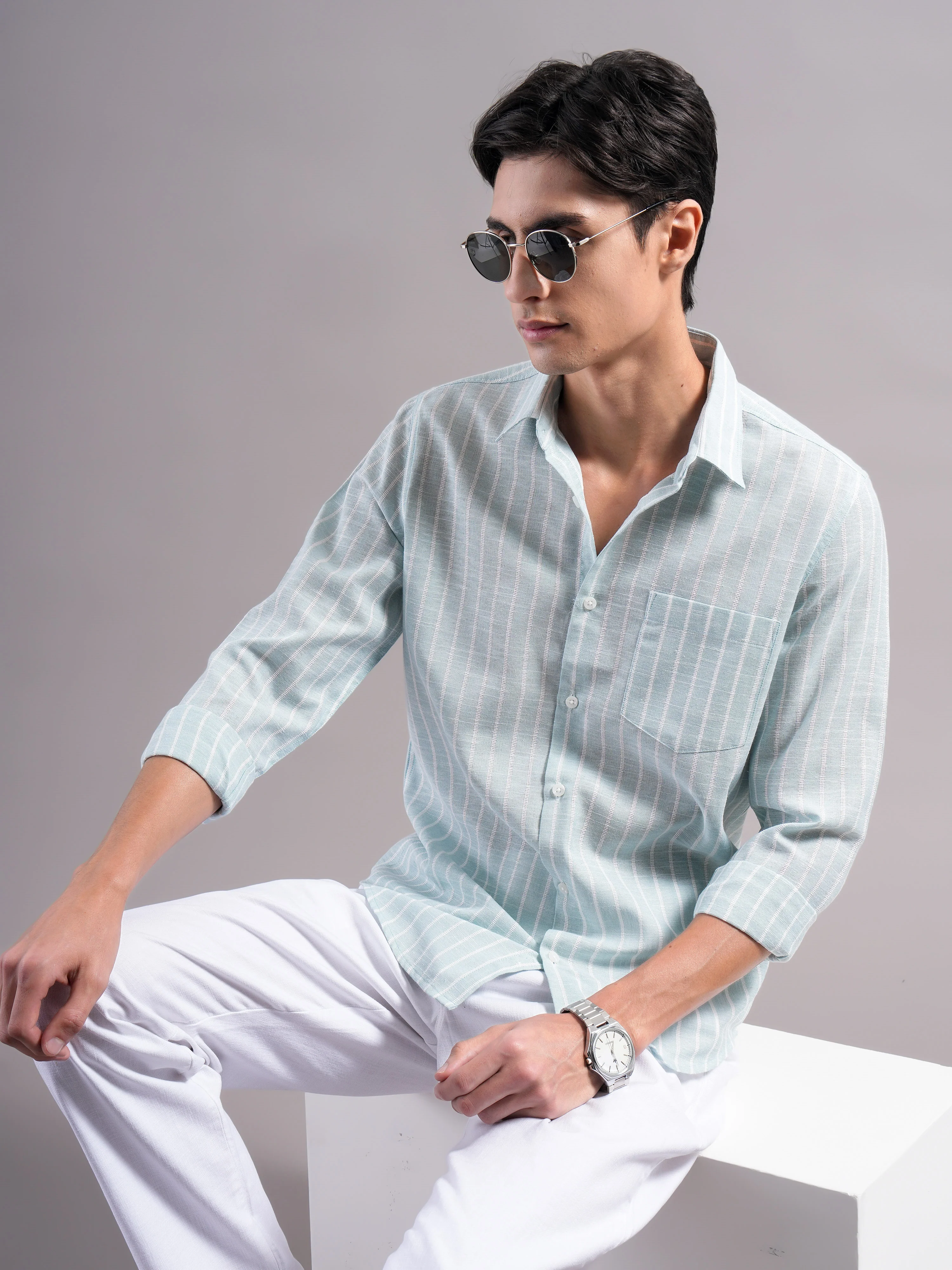 Men Polycotton Striped Shirts - Image 4
