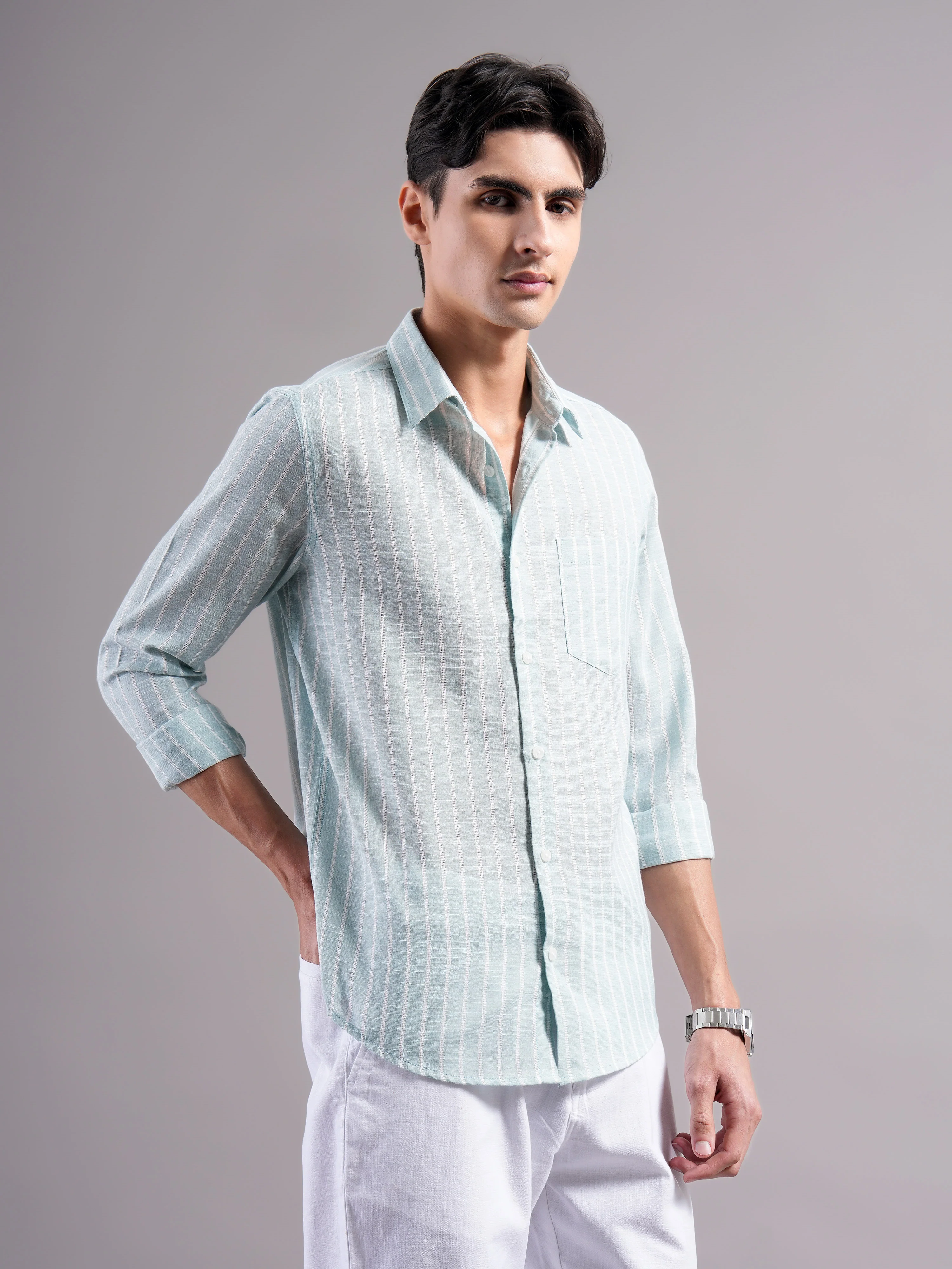 Men Polycotton Striped Shirts - Image 7