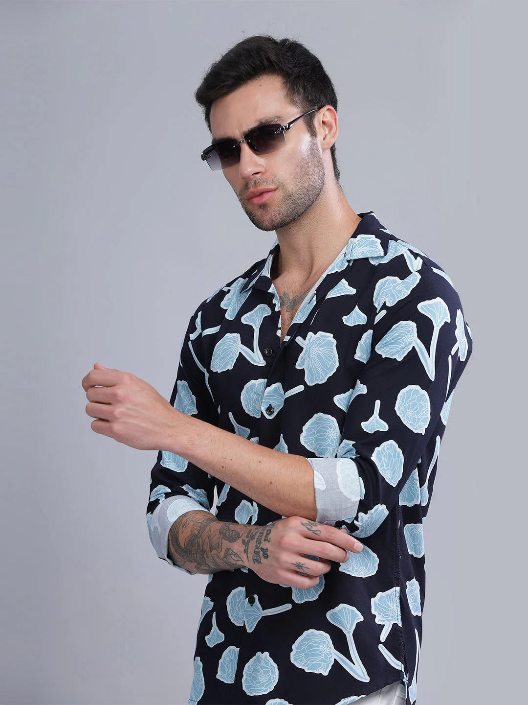 Men Poppy Blue Rayon Shirt - Image 5