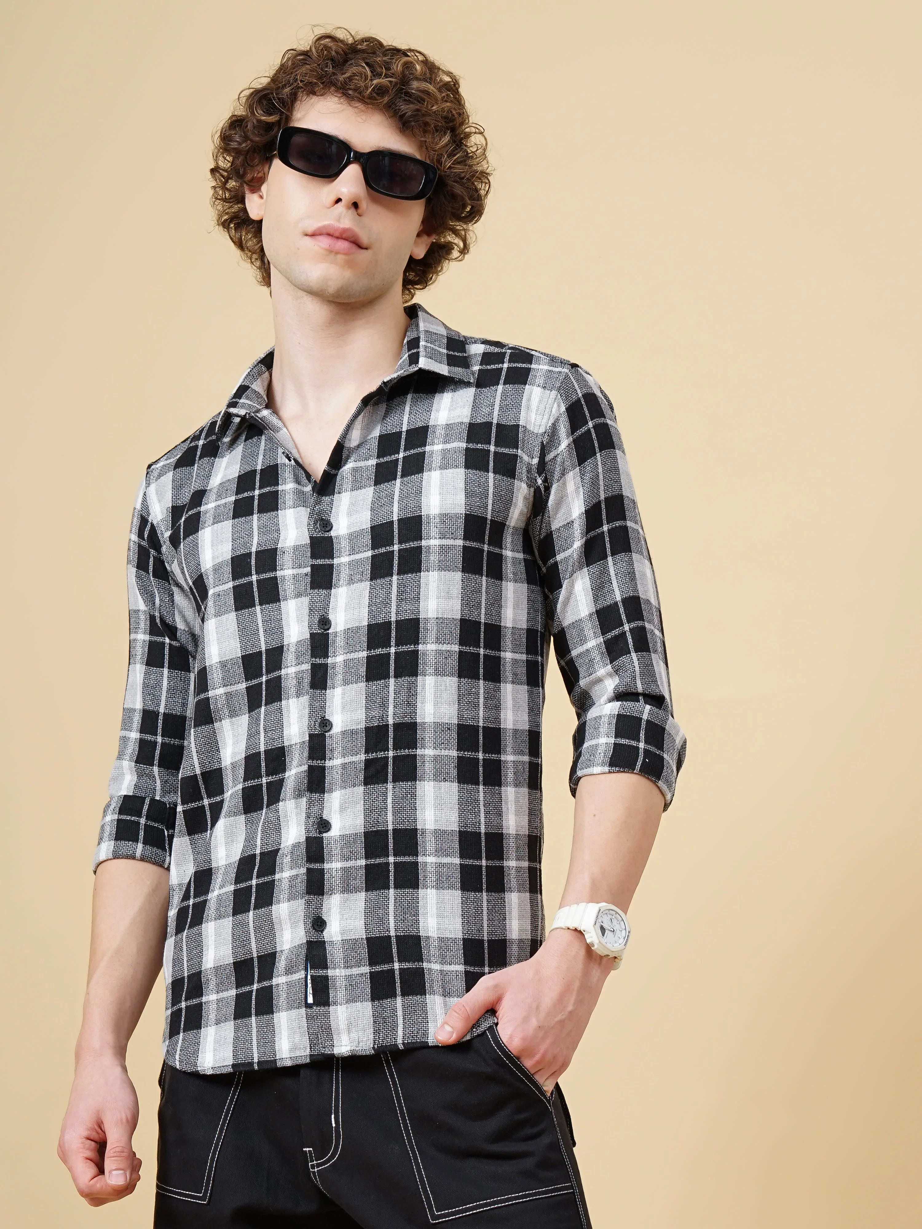 Men Porto Black Checks Shirt - Image 5