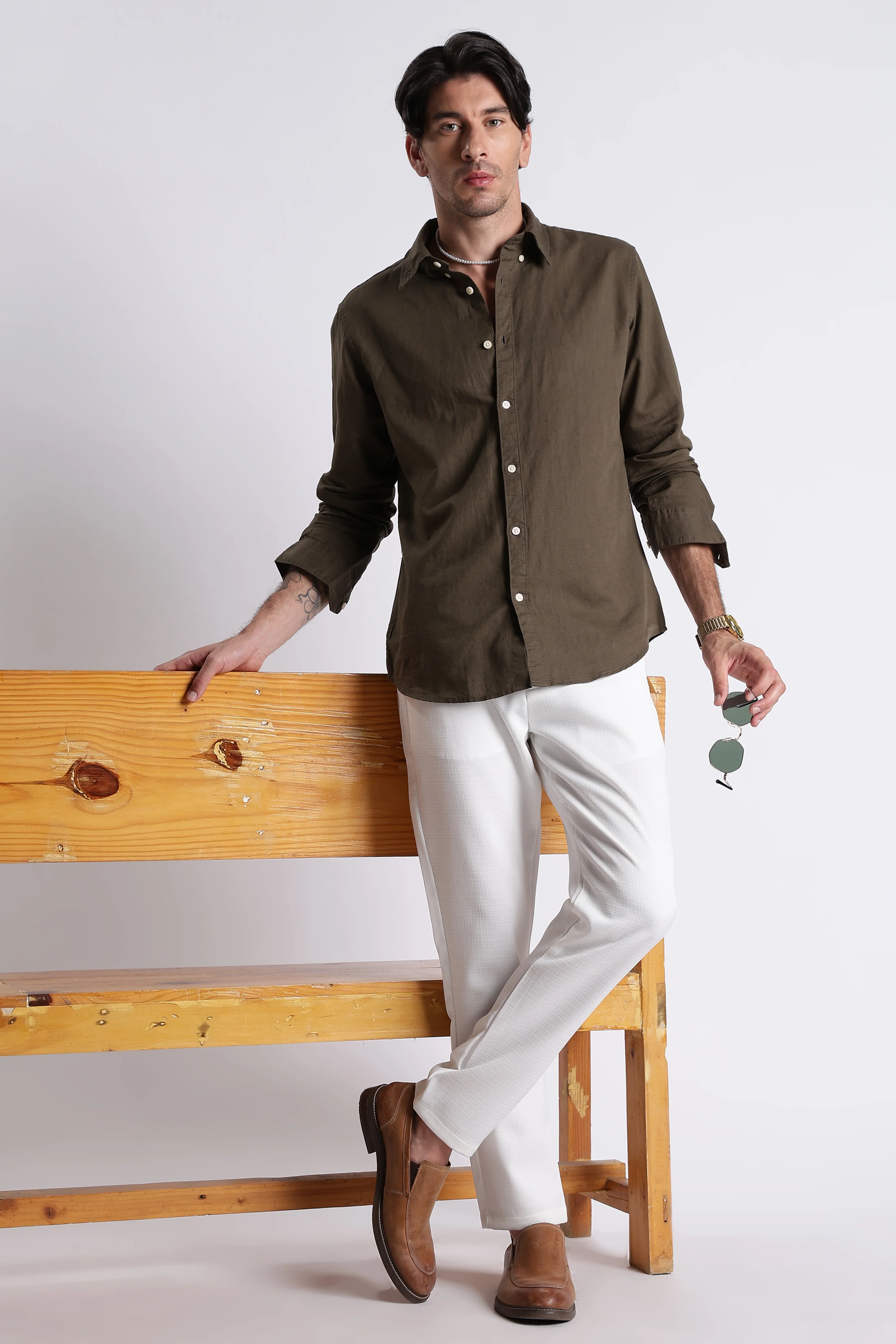 Men Premium Cotton Linen Slim Fit Solid Shirt - Image 10