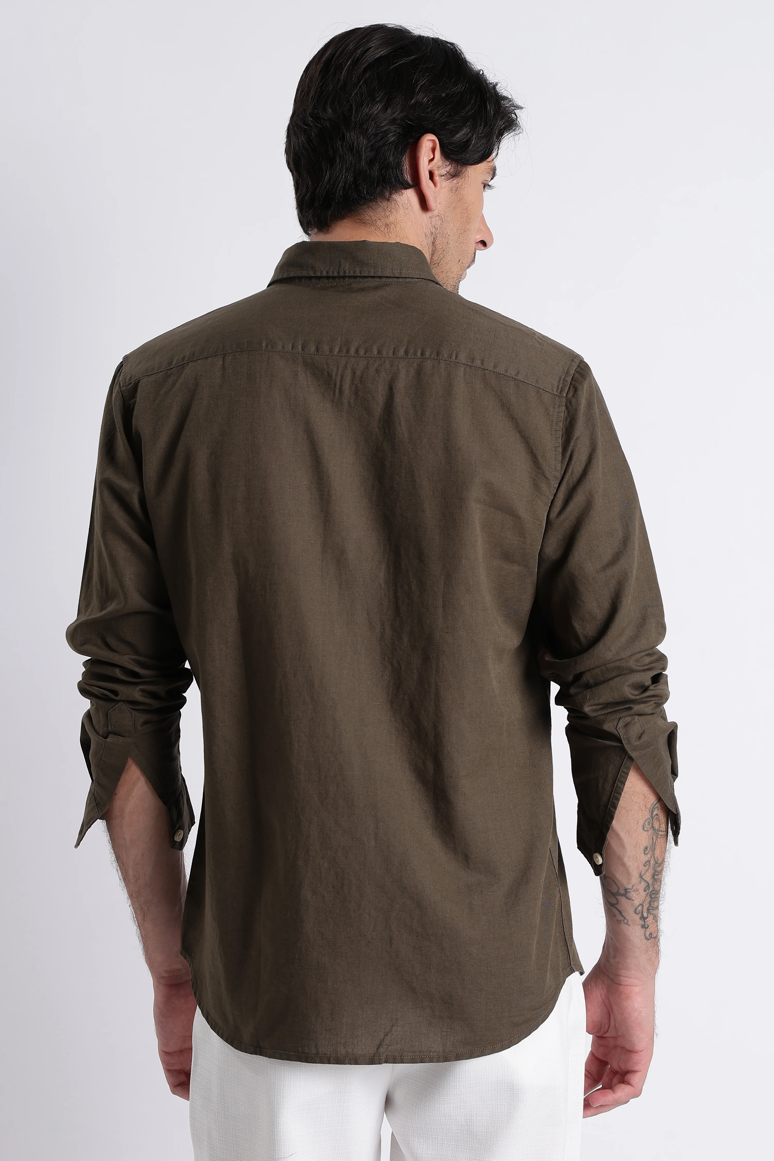 Men Premium Cotton Linen Slim Fit Solid Shirt - Image 4