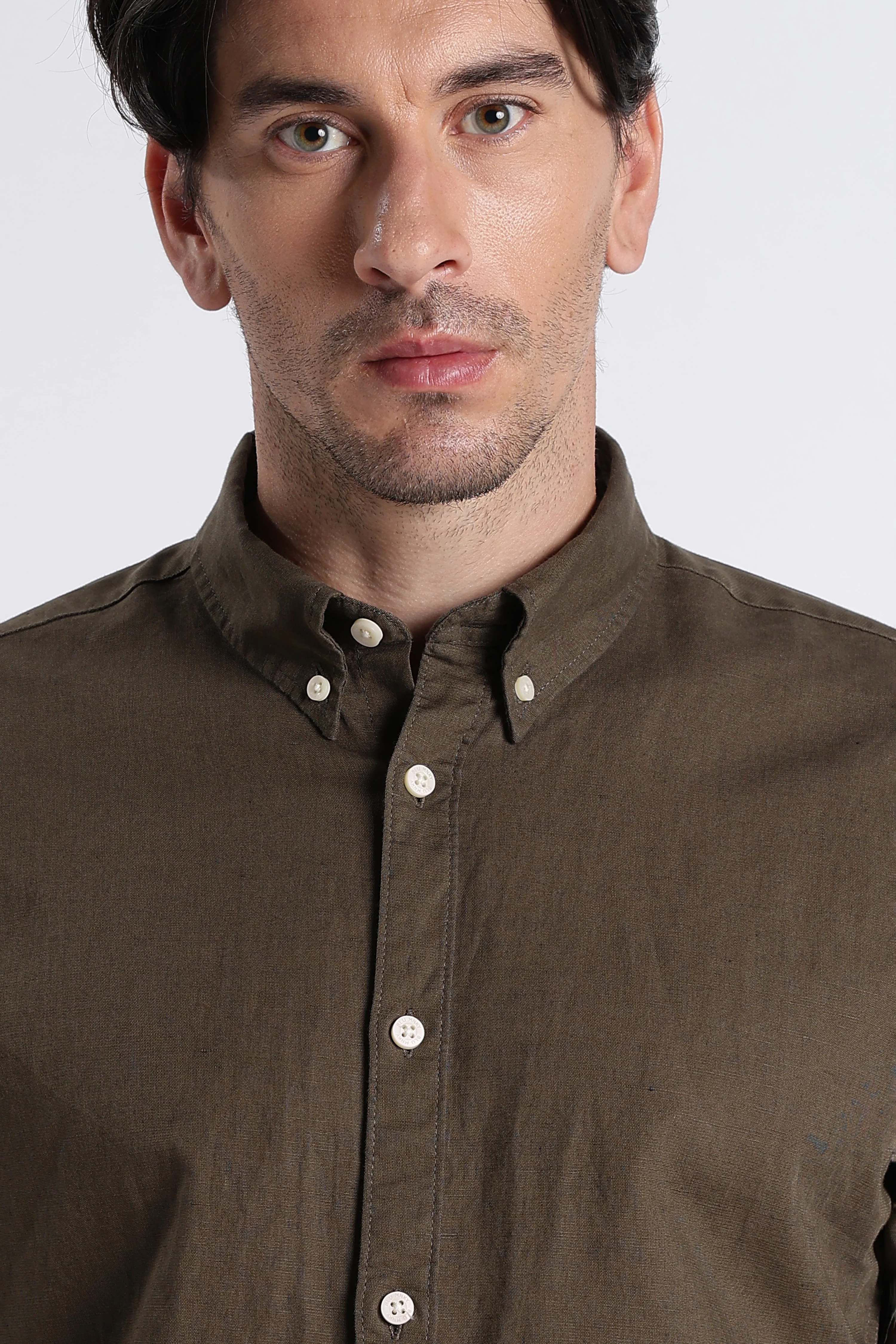 Men Premium Cotton Linen Slim Fit Solid Shirt - Image 5