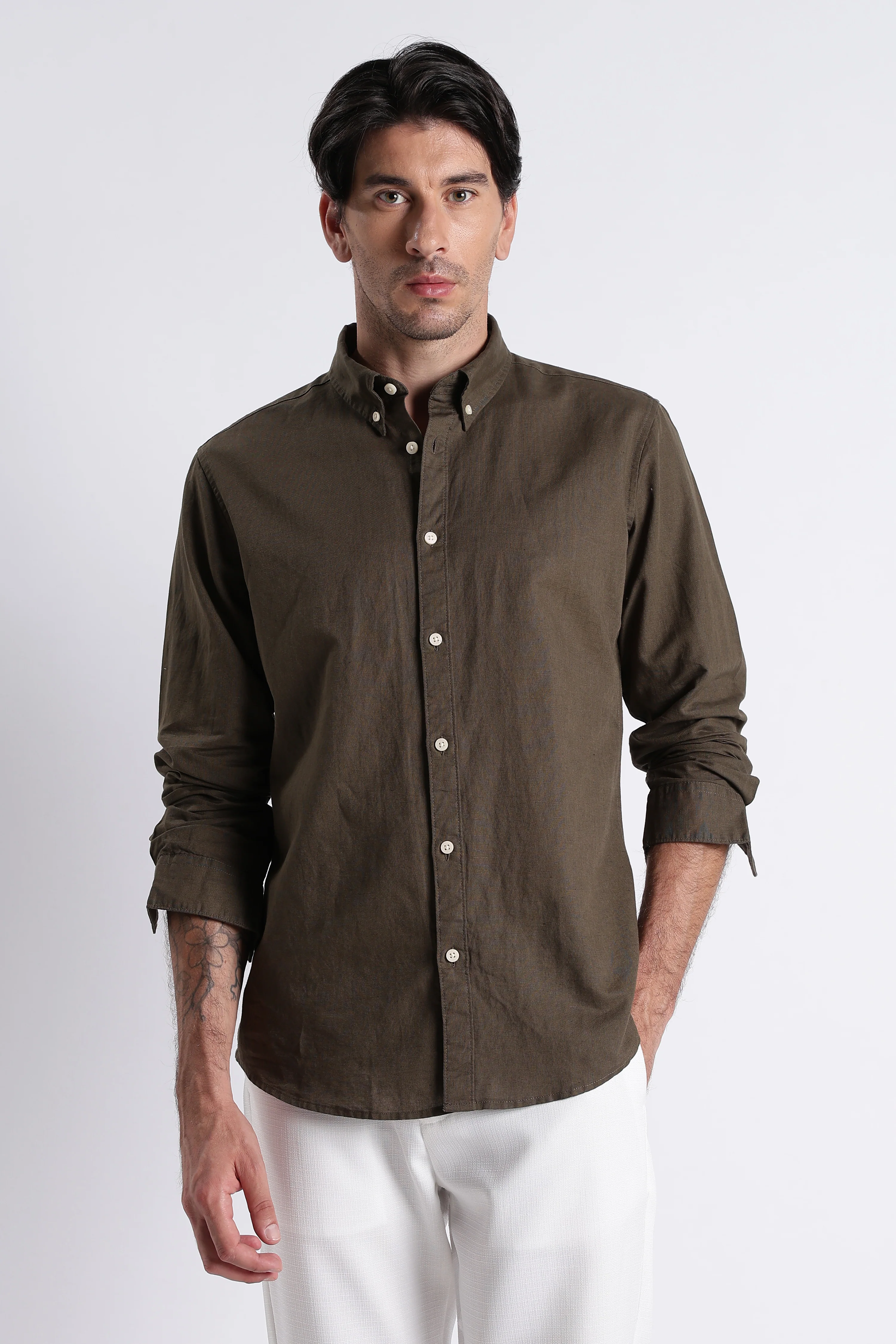 Men Premium Cotton Linen Slim Fit Solid Shirt - Image 6