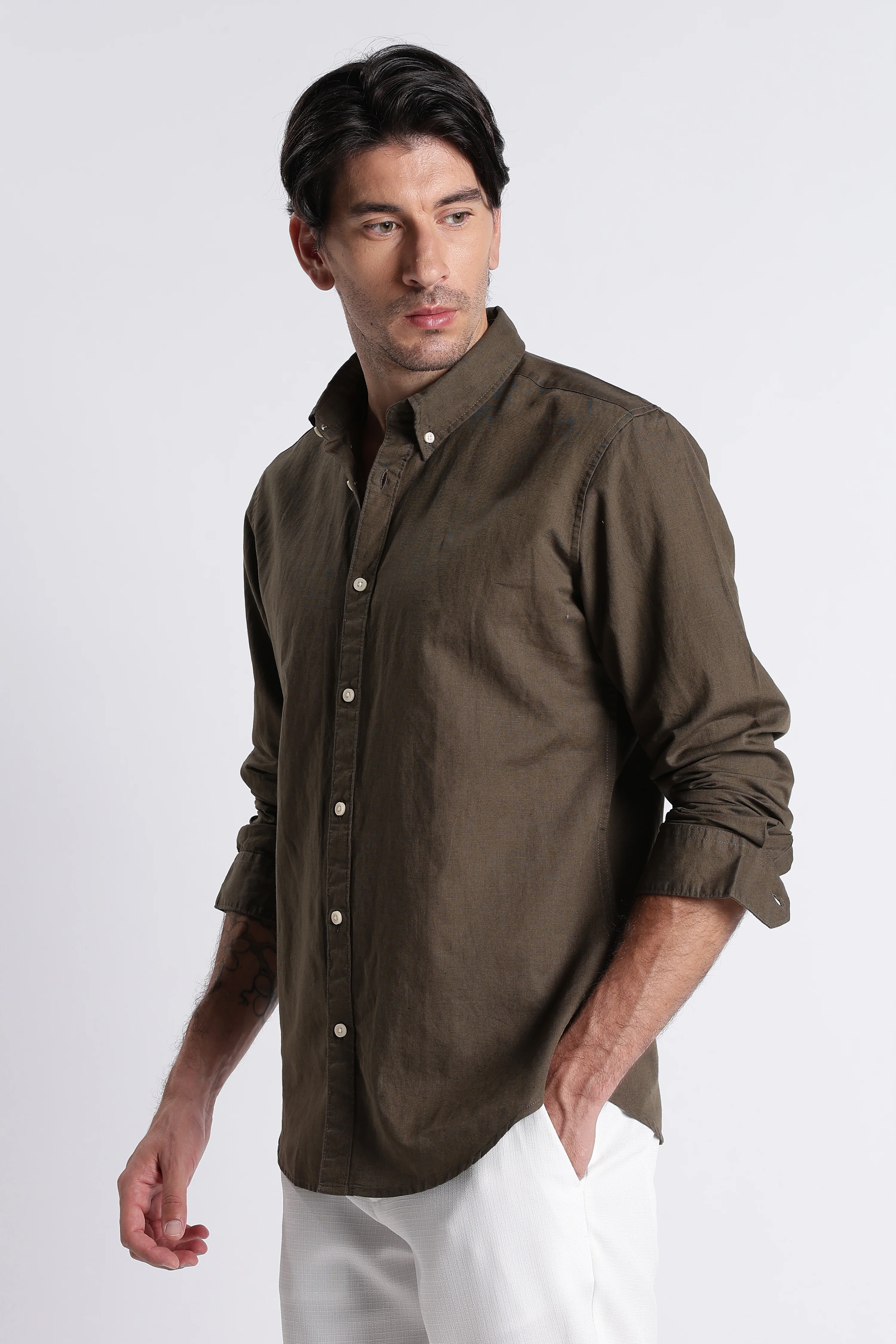 Men Premium Cotton Linen Slim Fit Solid Shirt - Image 7