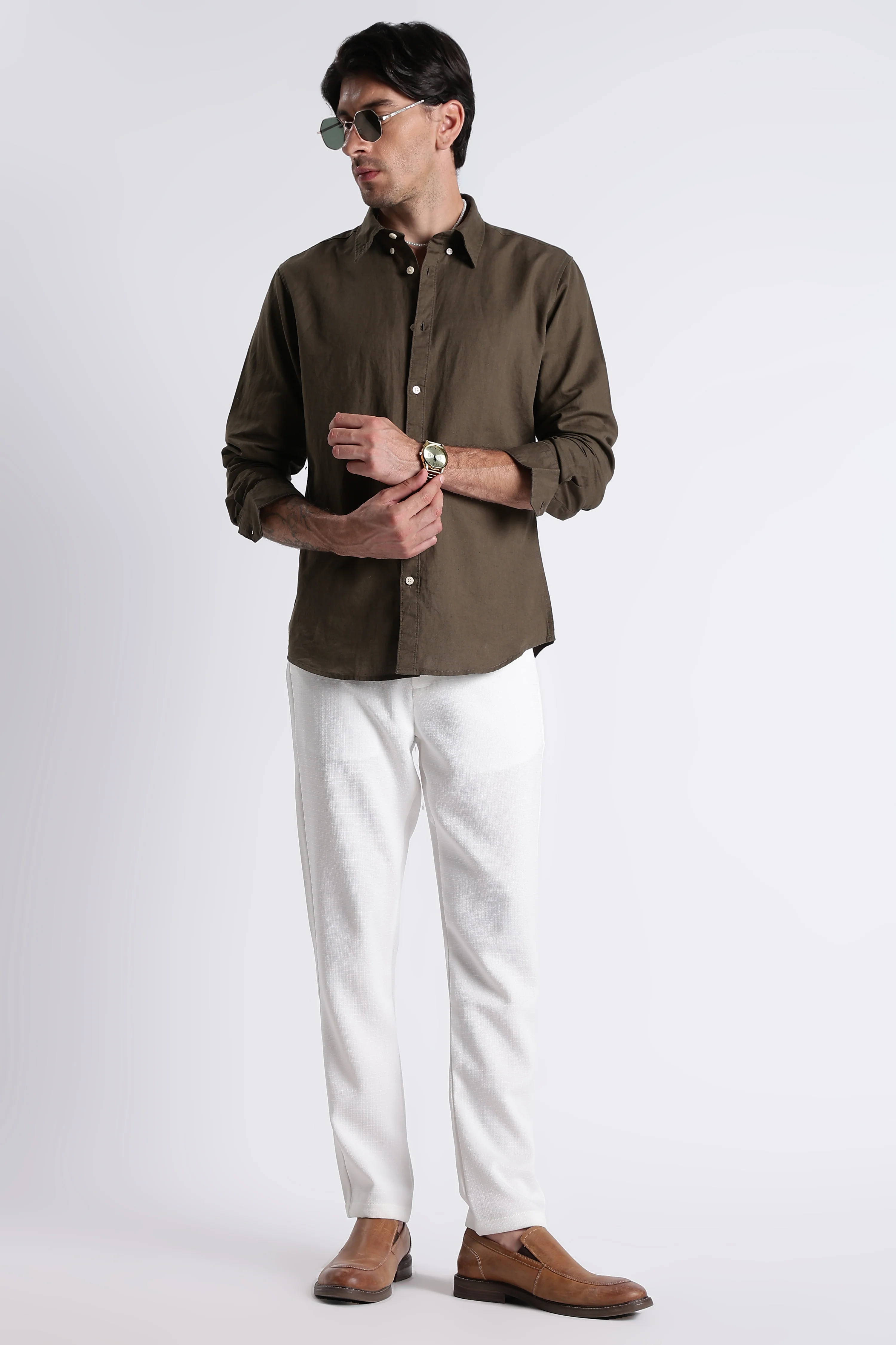 Men Premium Cotton Linen Slim Fit Solid Shirt - Image 8