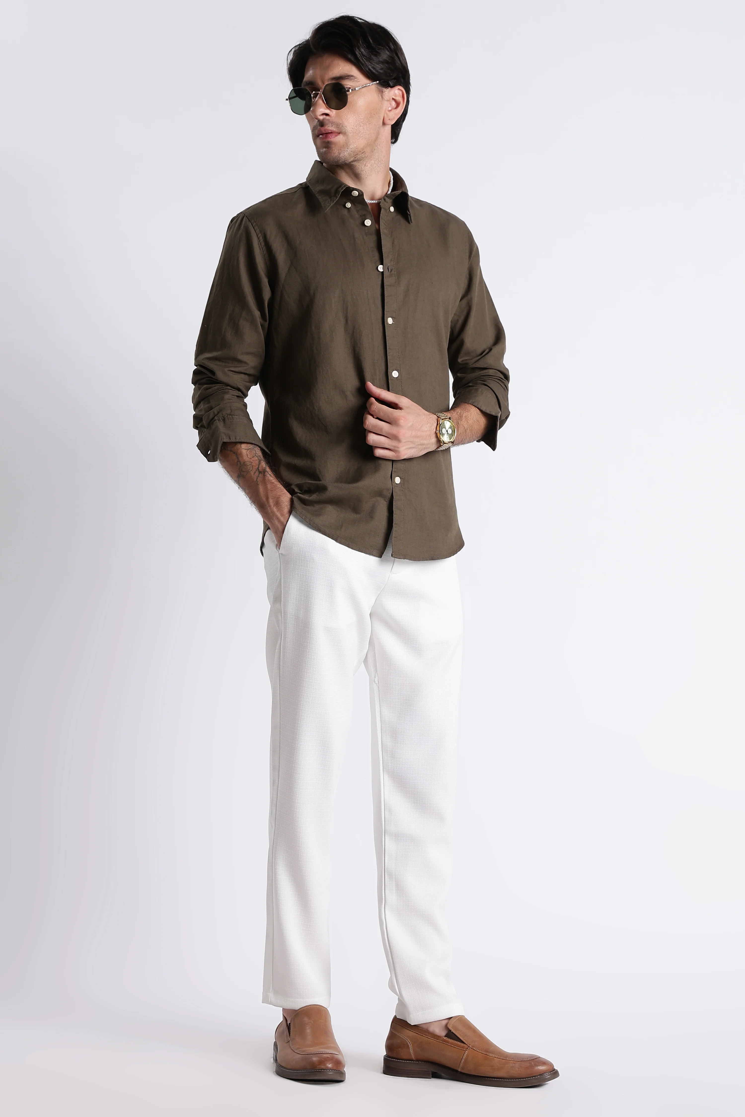 Men Premium Cotton Linen Slim Fit Solid Shirt - Image 9