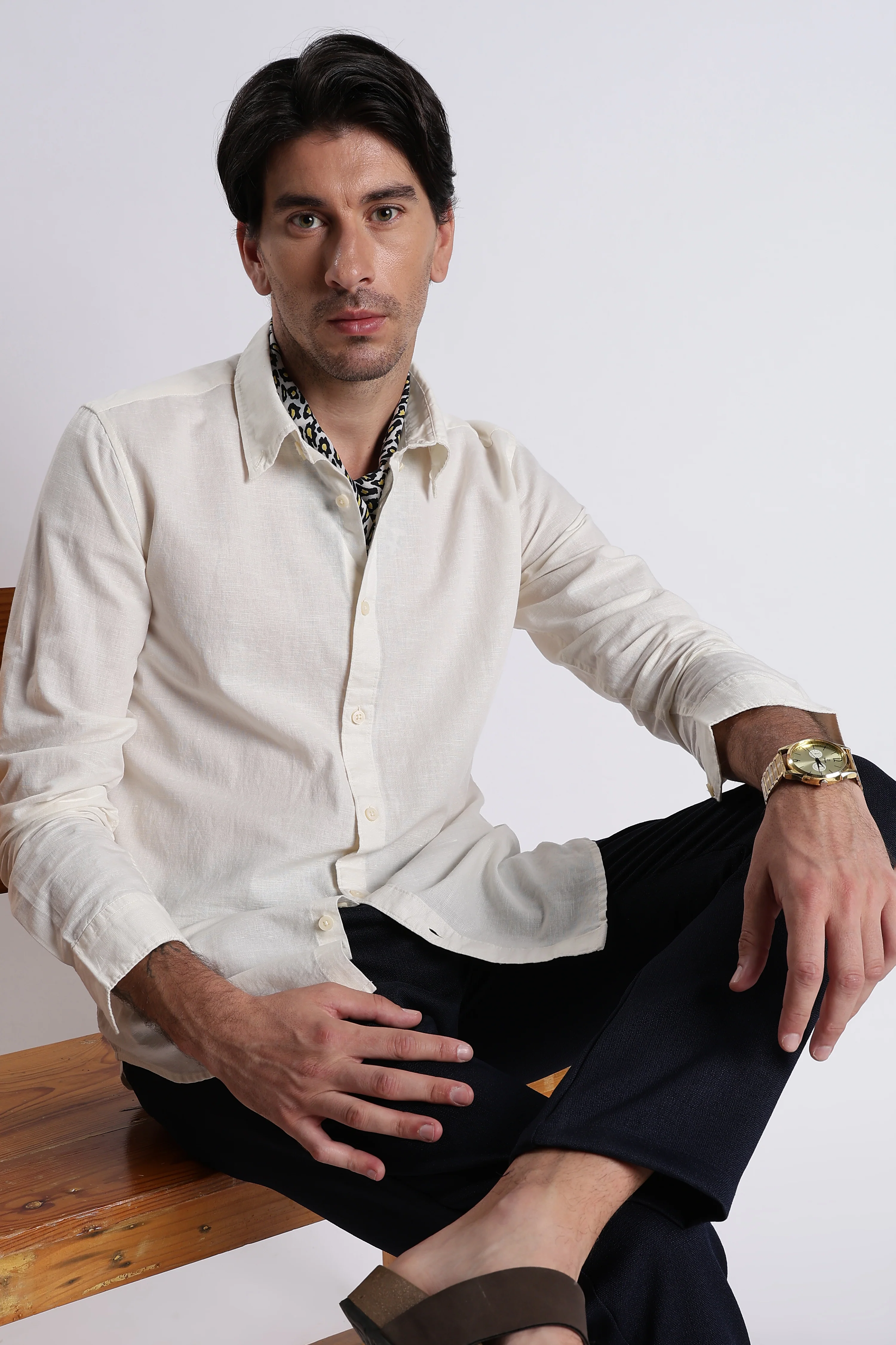 Men Premium Cotton Linen Slim Fit Solid Shirt - Image 10