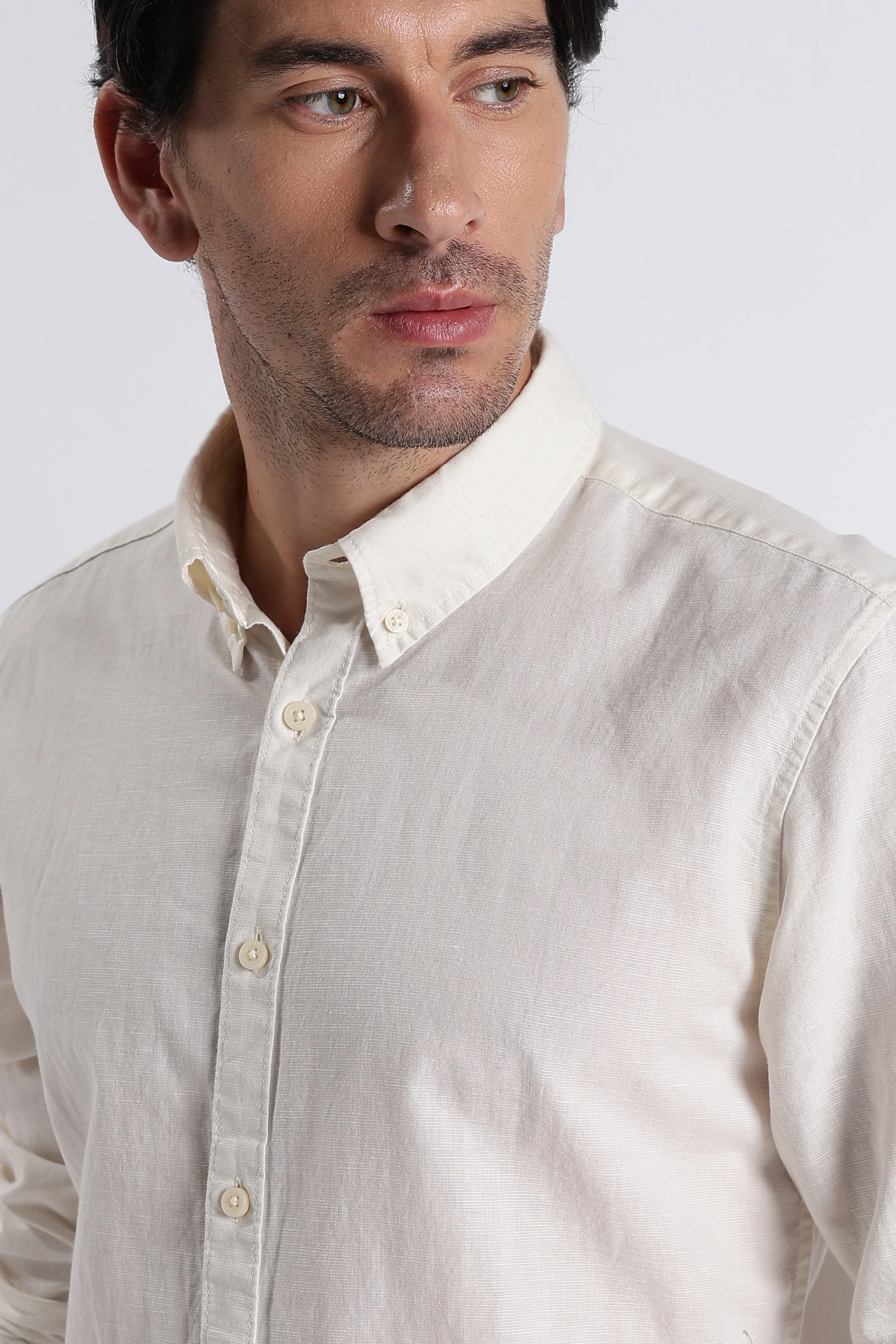 Men Premium Cotton Linen Slim Fit Solid Shirt - Image 4