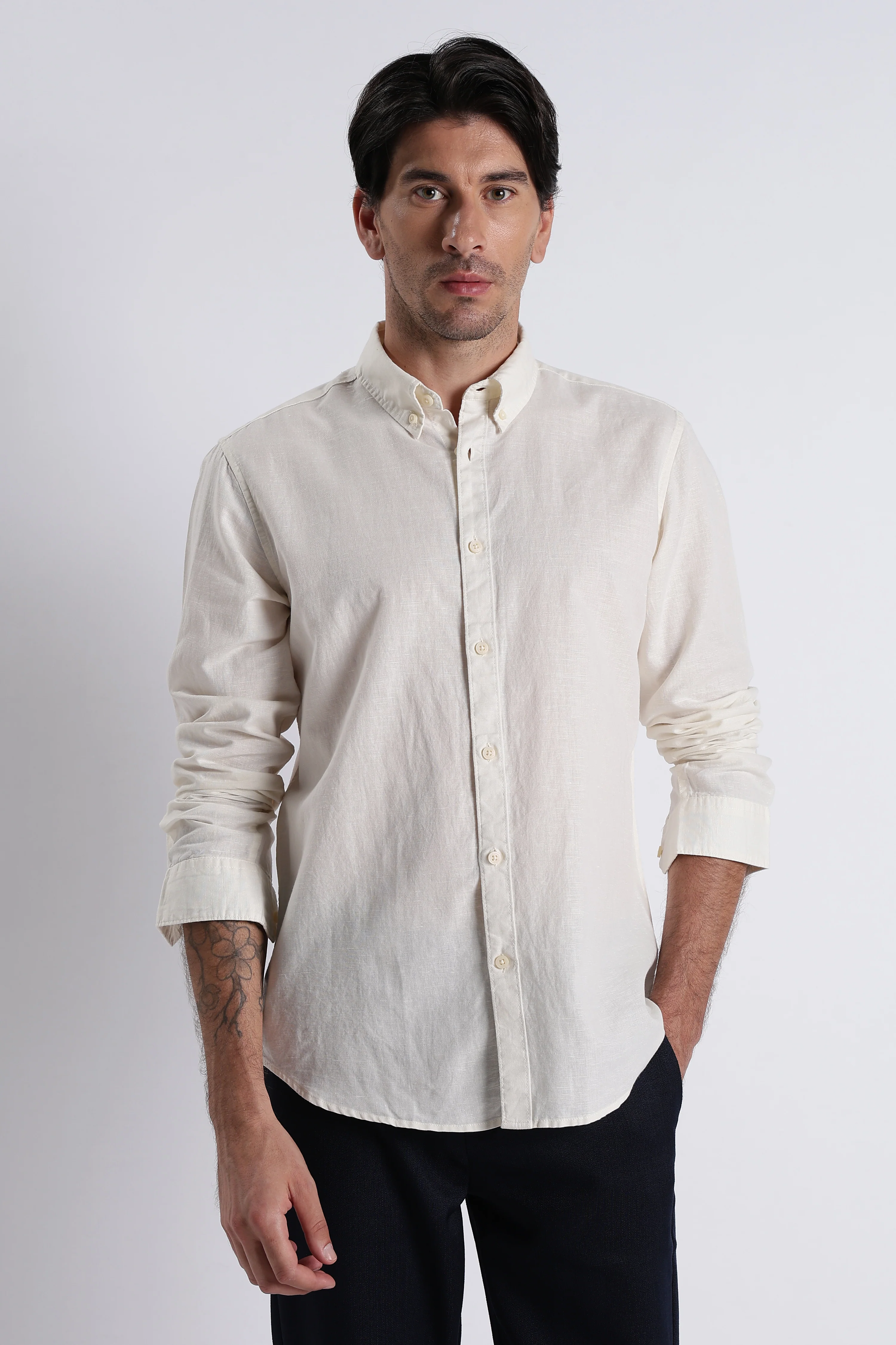 Men Premium Cotton Linen Slim Fit Solid Shirt - Image 6