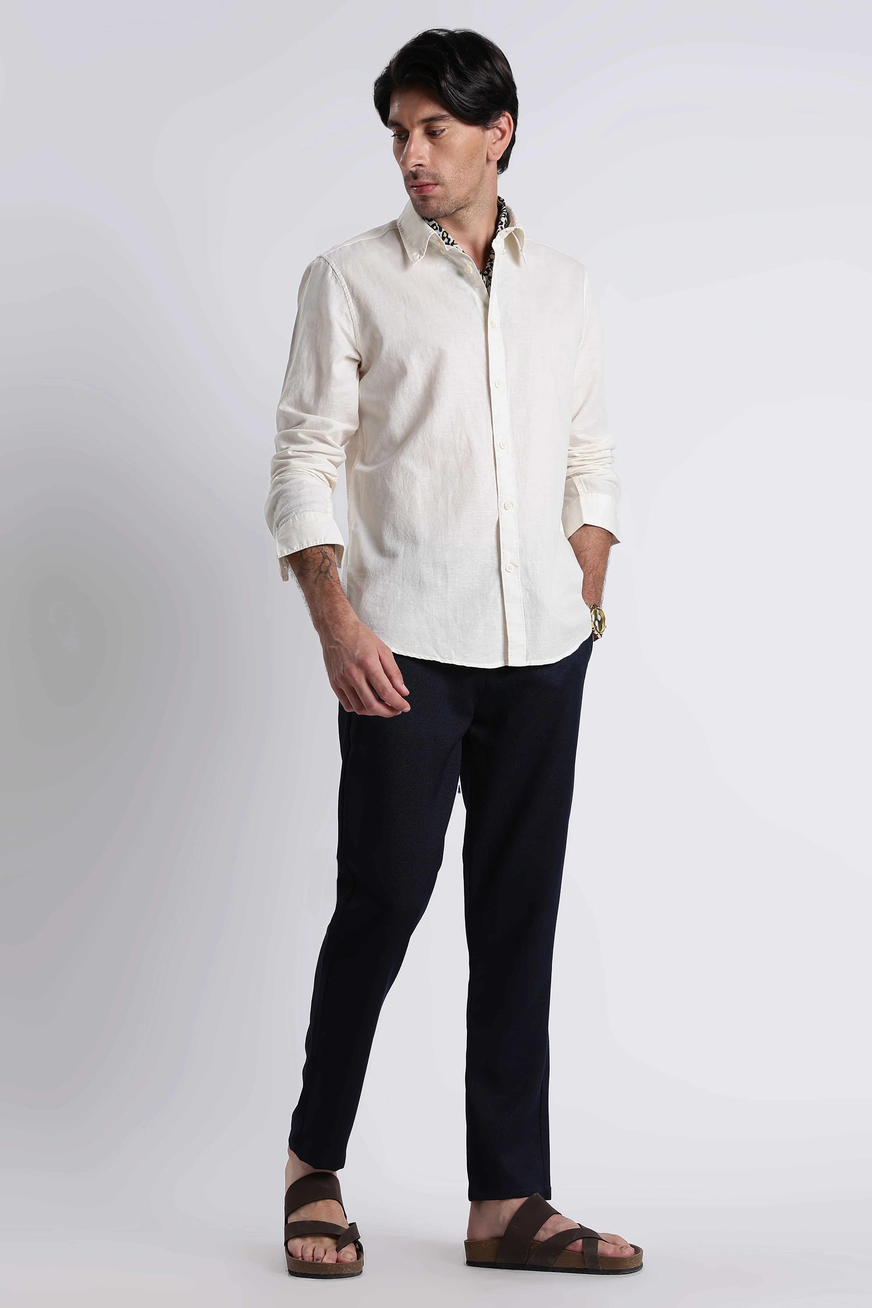 Men Premium Cotton Linen Slim Fit Solid Shirt - Image 7