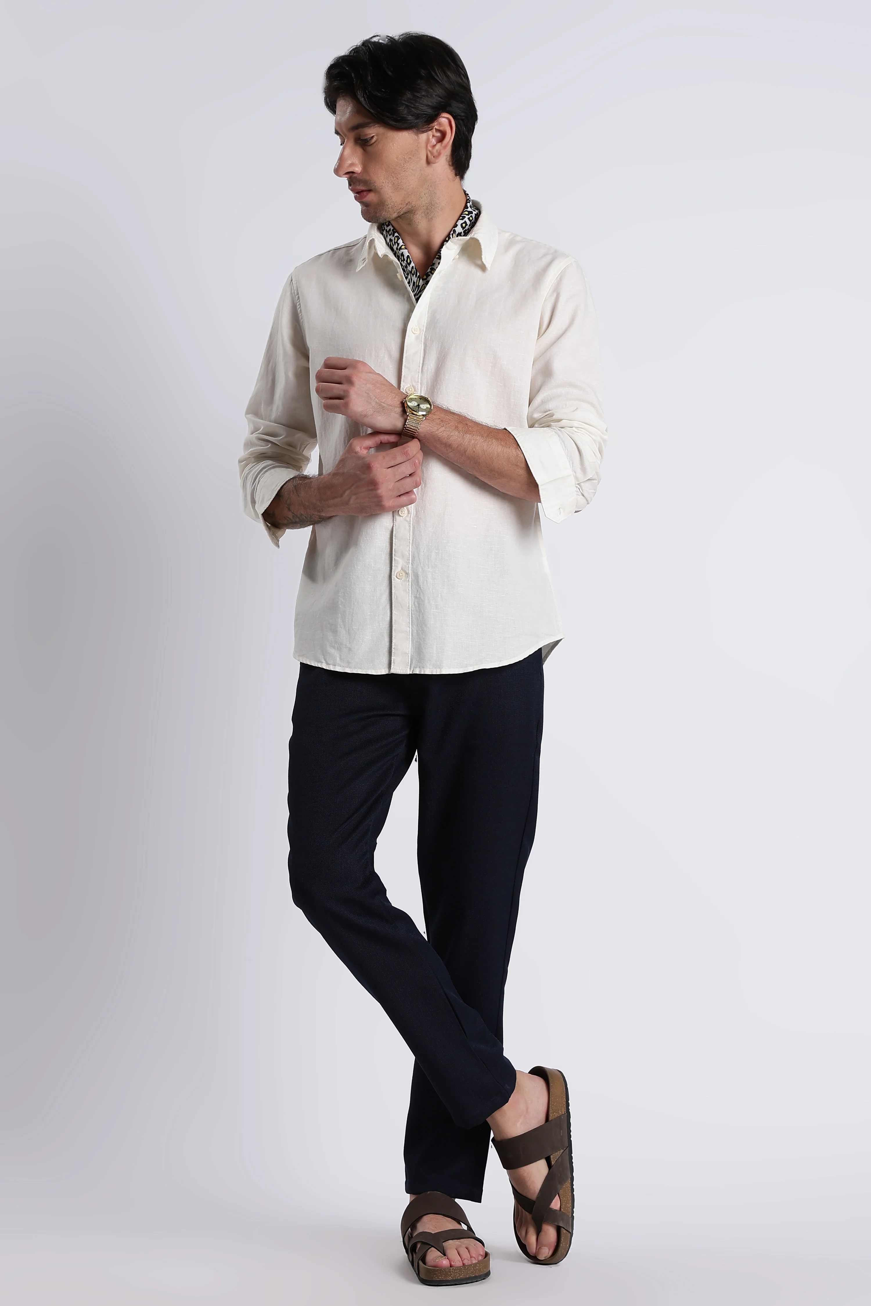 Men Premium Cotton Linen Slim Fit Solid Shirt - Image 8