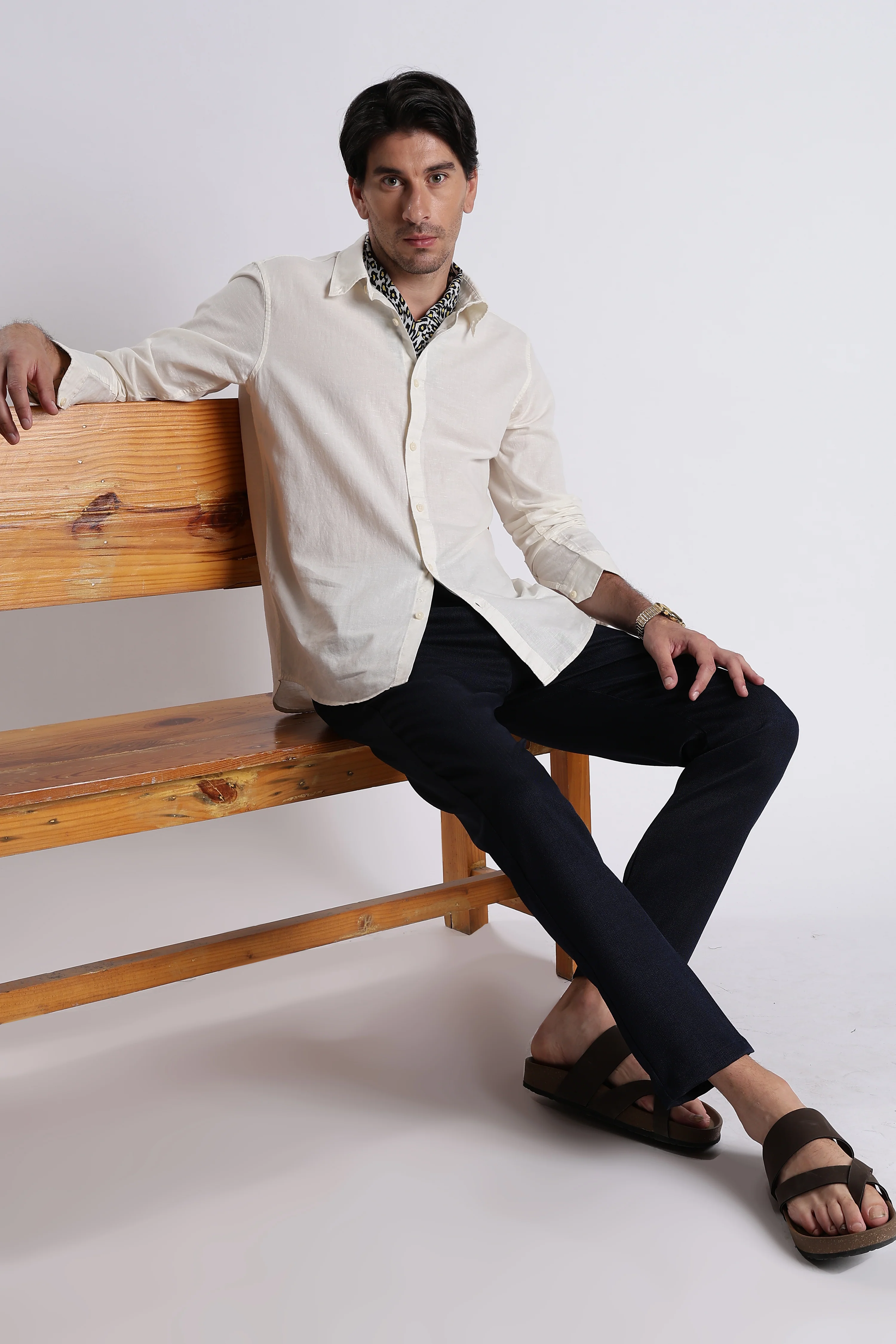 Men Premium Cotton Linen Slim Fit Solid Shirt - Image 9