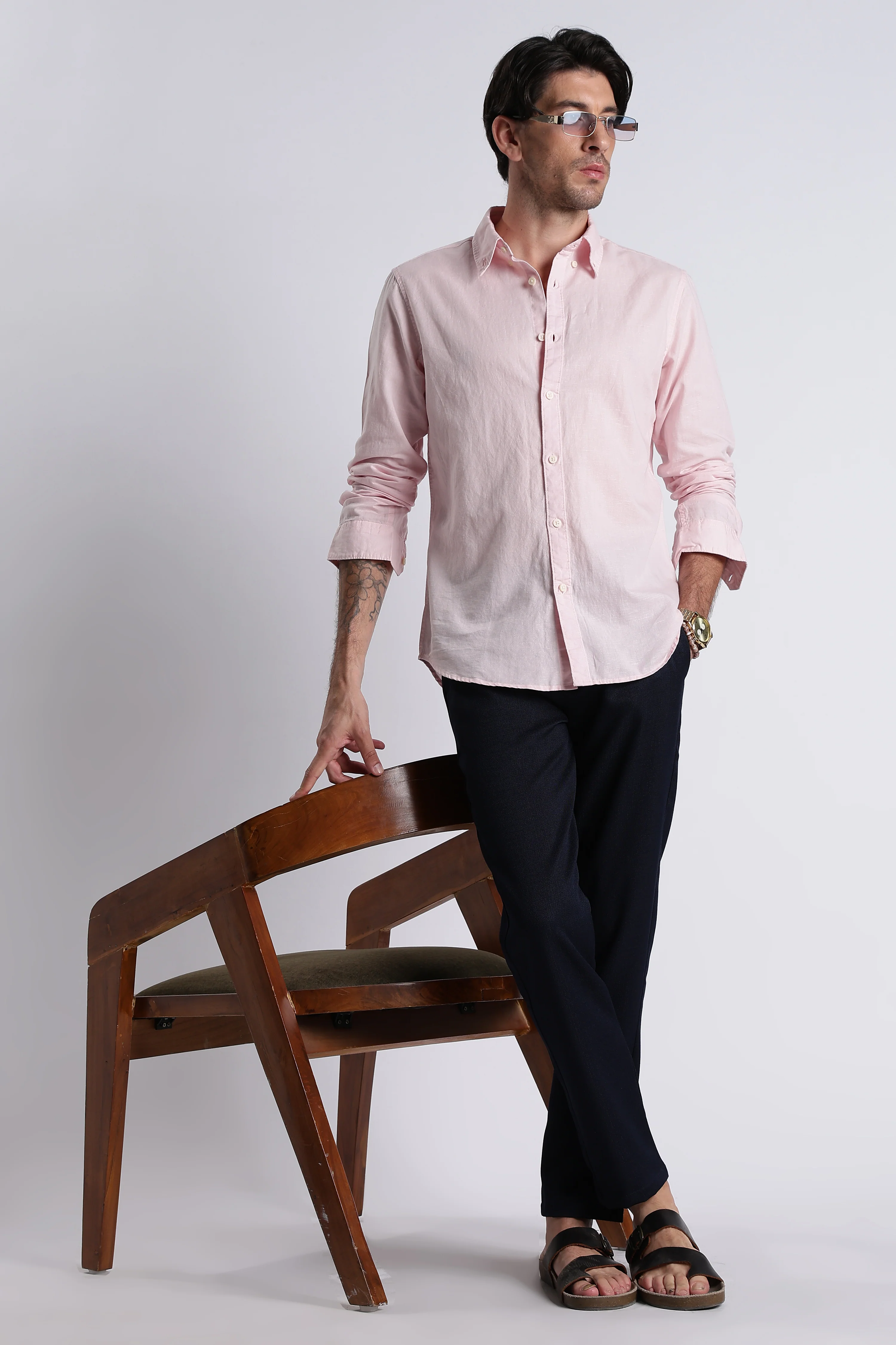 Men Premium Cotton Linen Slim Fit Solid Shirt - Image 10