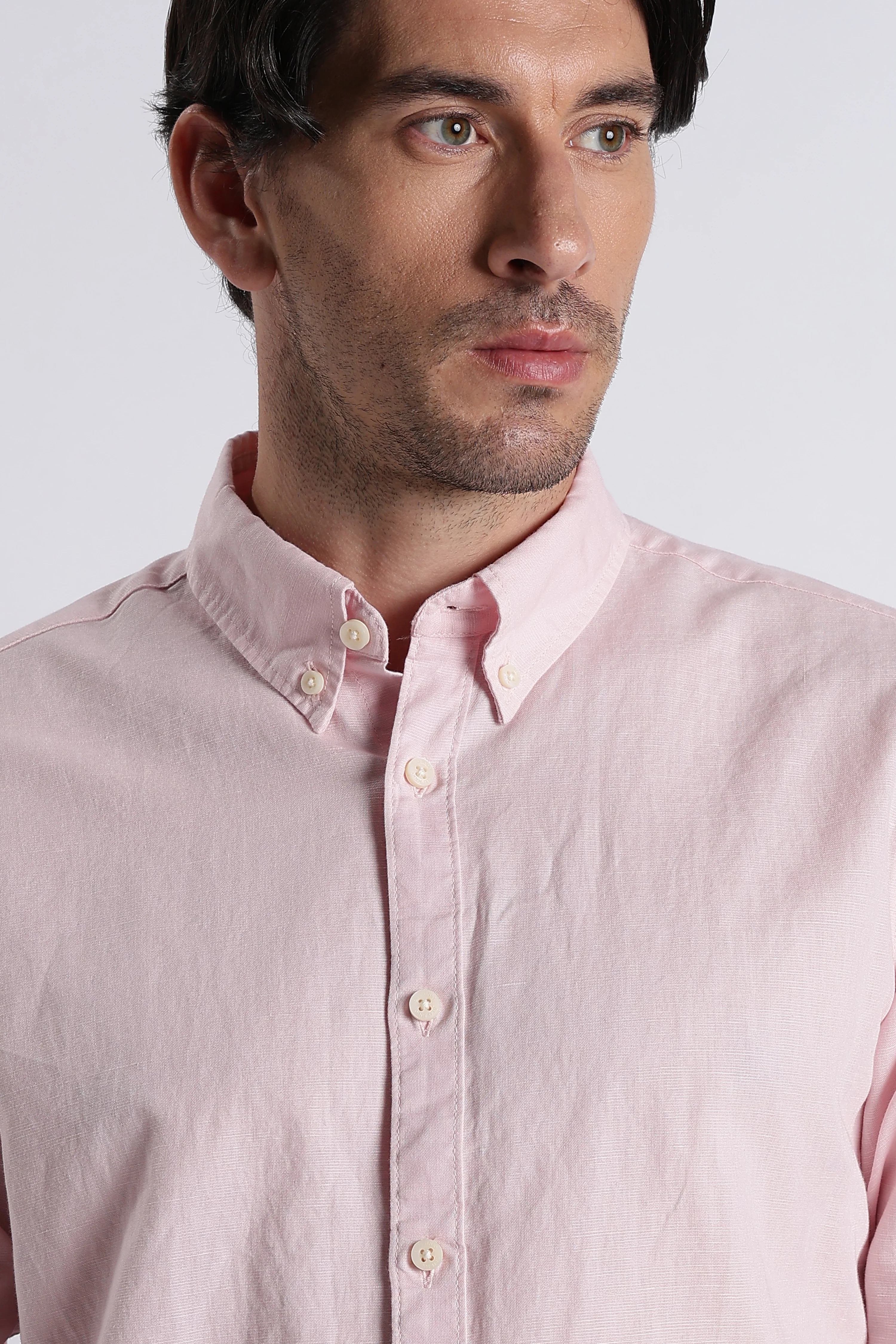 Men Premium Cotton Linen Slim Fit Solid Shirt - Image 2