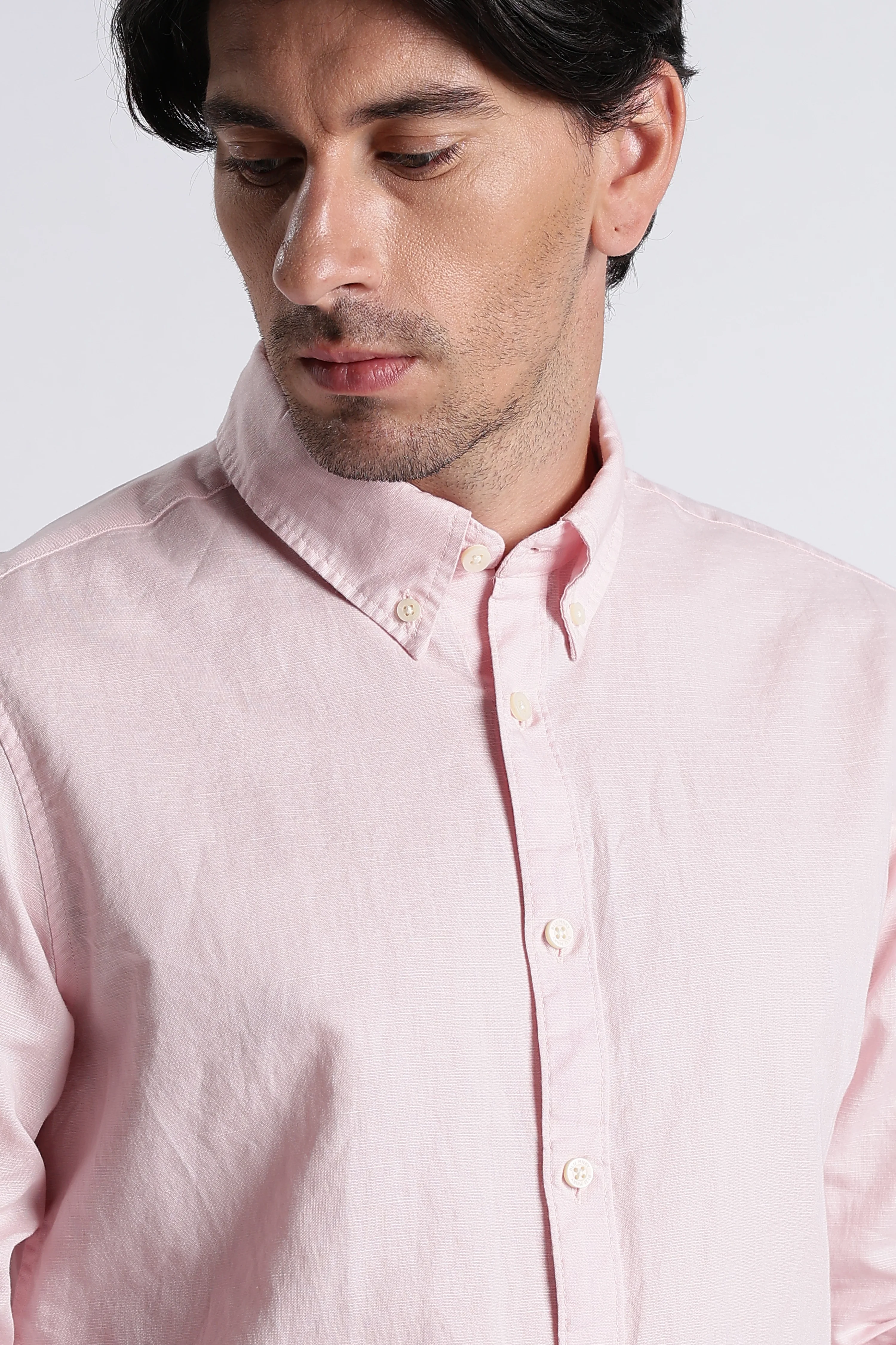 Men Premium Cotton Linen Slim Fit Solid Shirt - Image 3