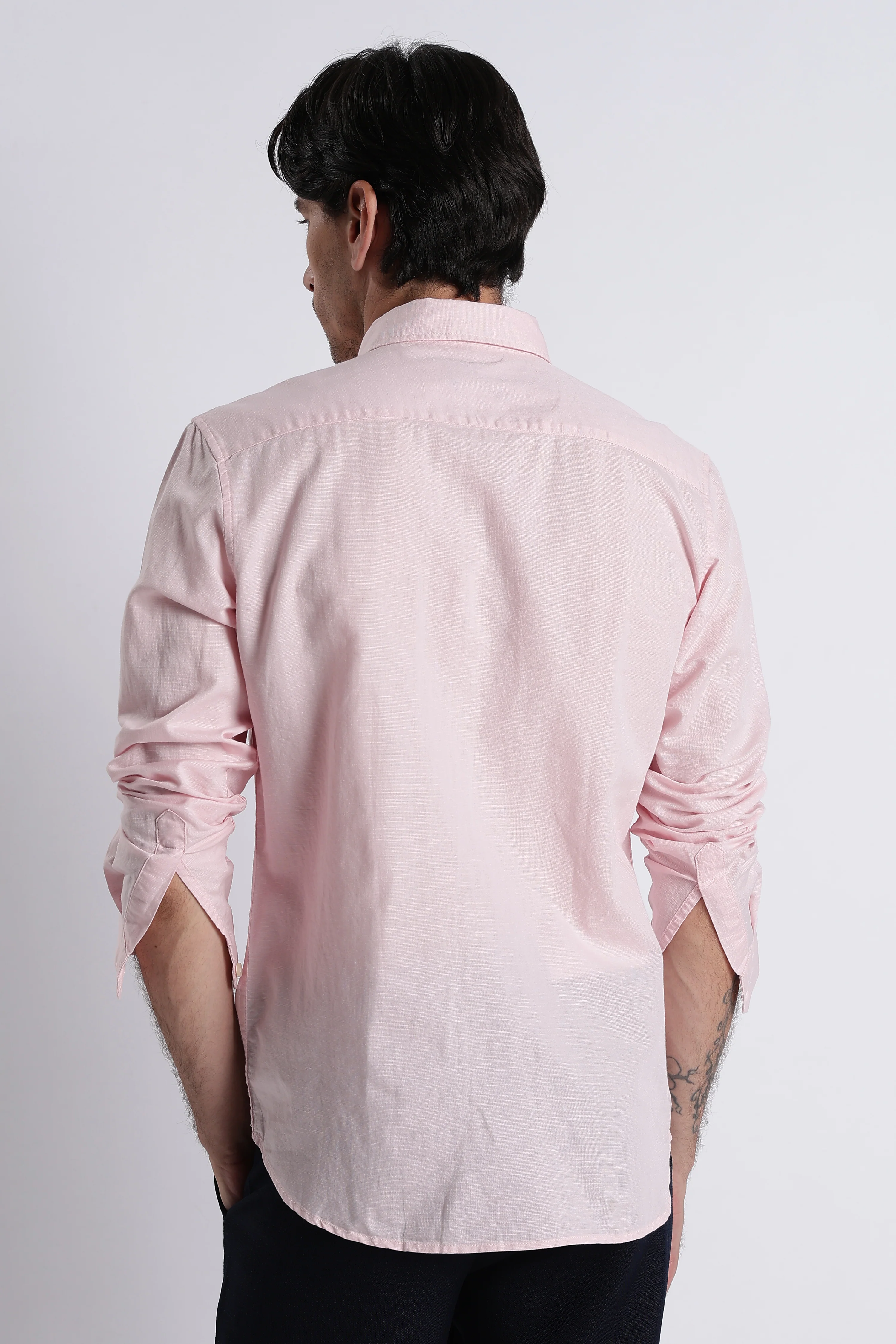 Men Premium Cotton Linen Slim Fit Solid Shirt - Image 4