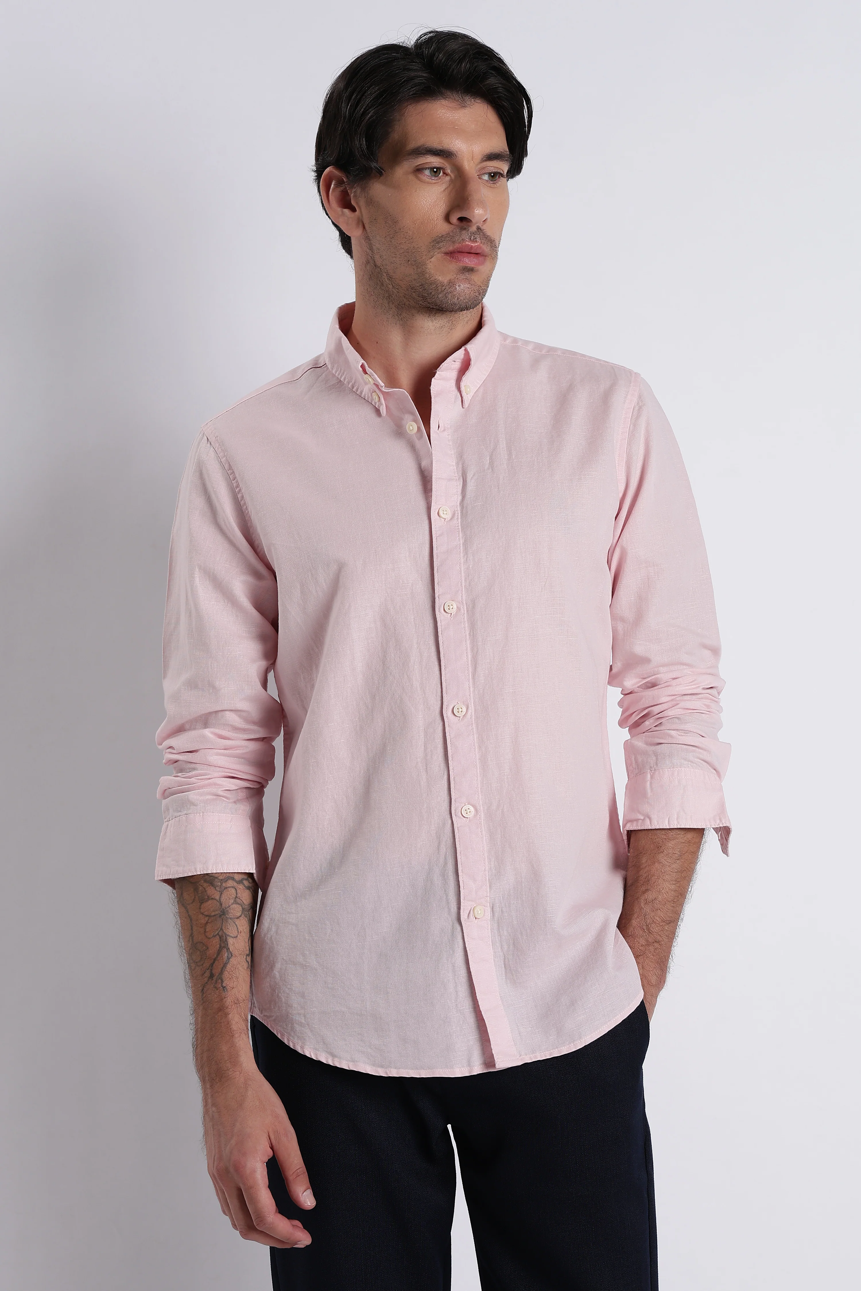 Men Premium Cotton Linen Slim Fit Solid Shirt - Image 5