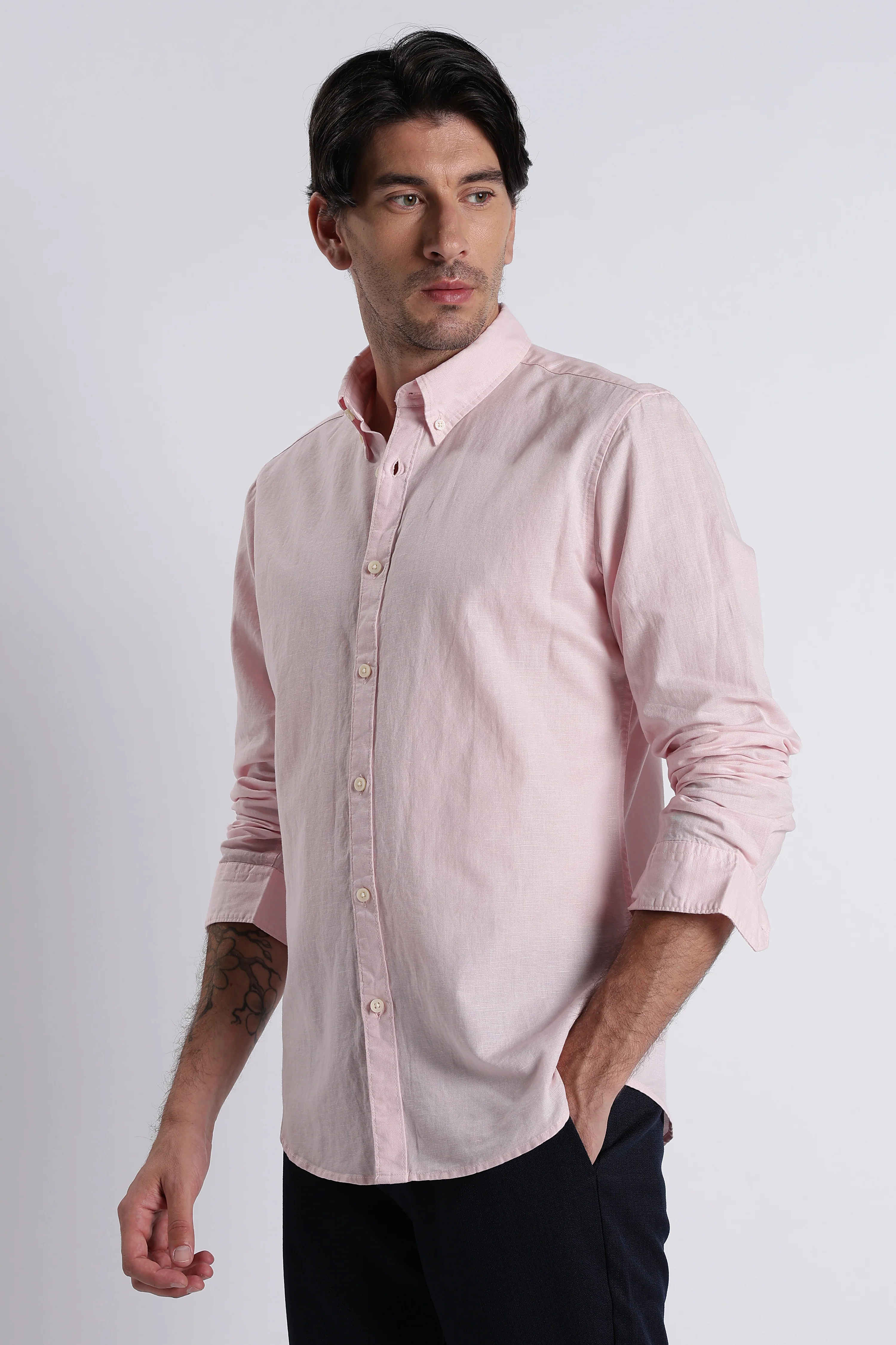 Men Premium Cotton Linen Slim Fit Solid Shirt - Image 6