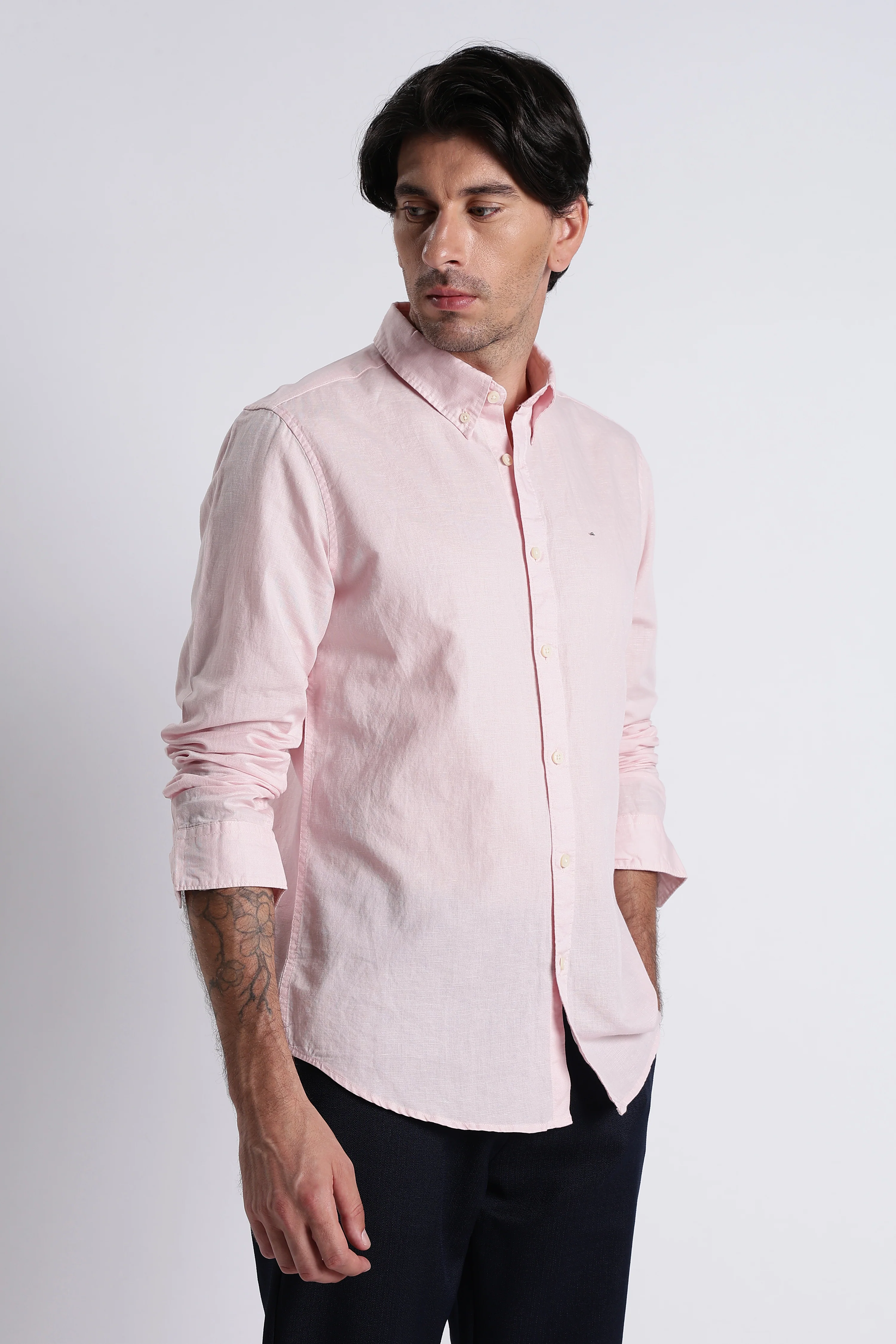 Men Premium Cotton Linen Slim Fit Solid Shirt - Image 7