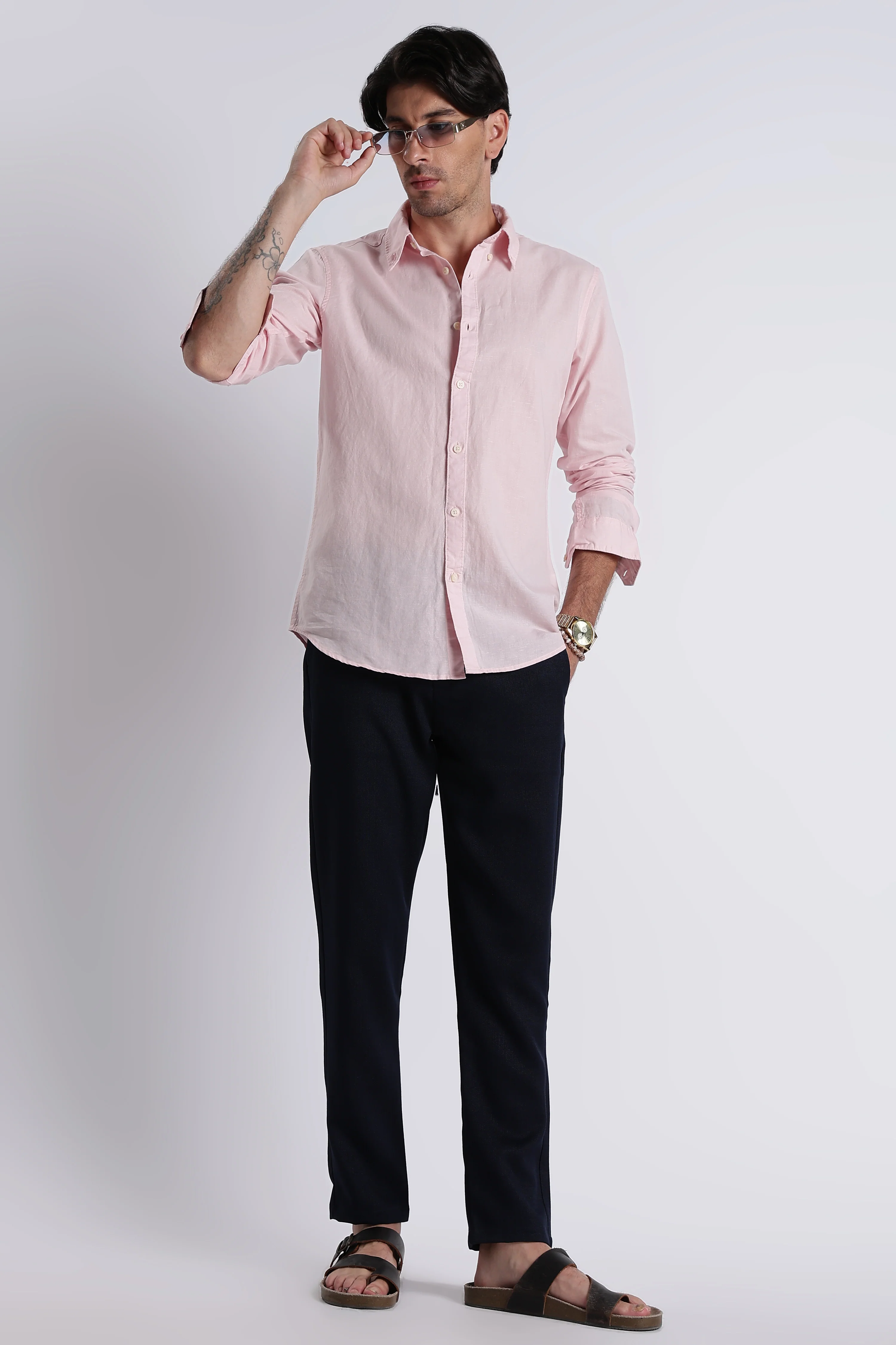 Men Premium Cotton Linen Slim Fit Solid Shirt - Image 8