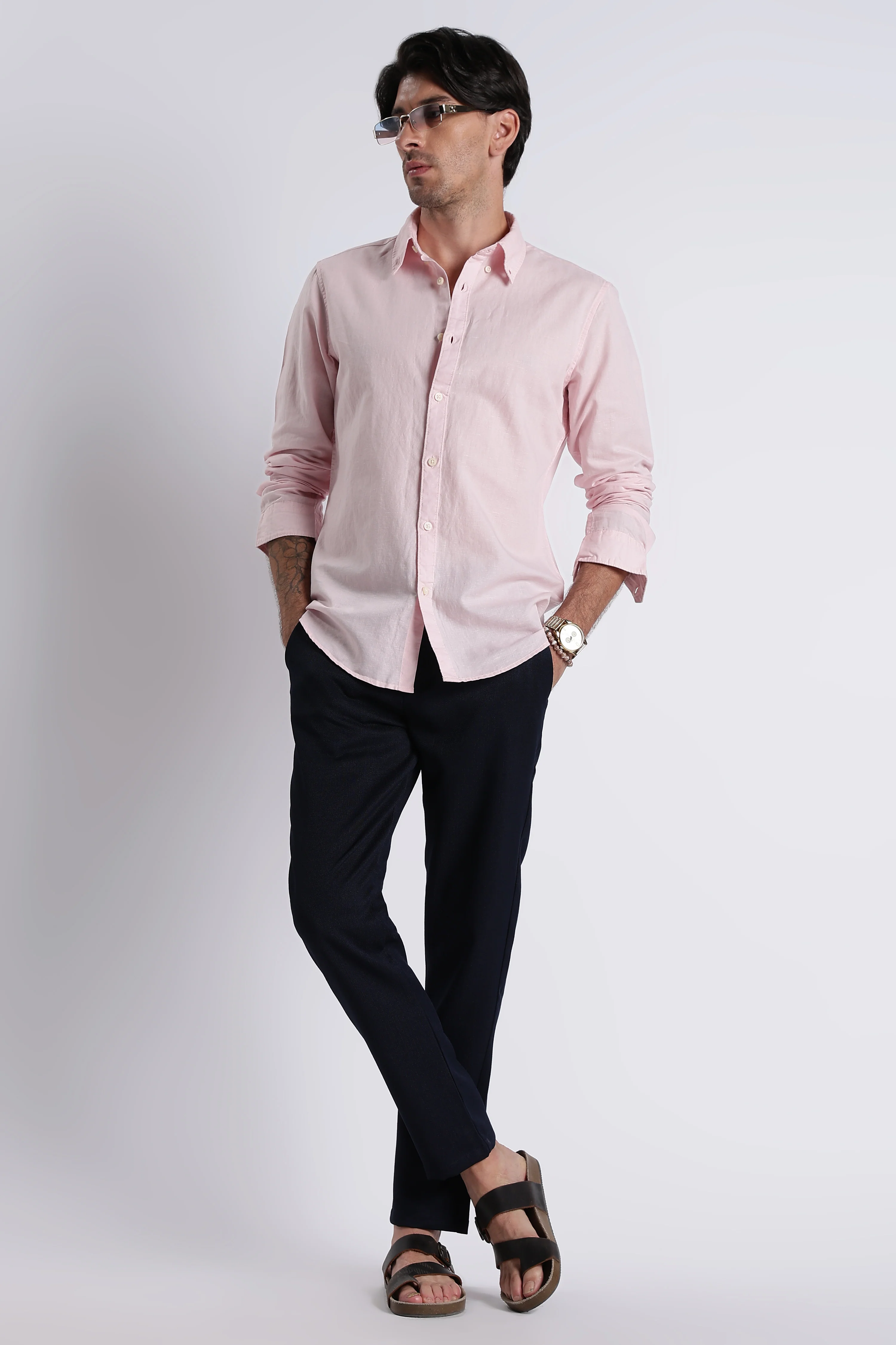 Men Premium Cotton Linen Slim Fit Solid Shirt - Image 9
