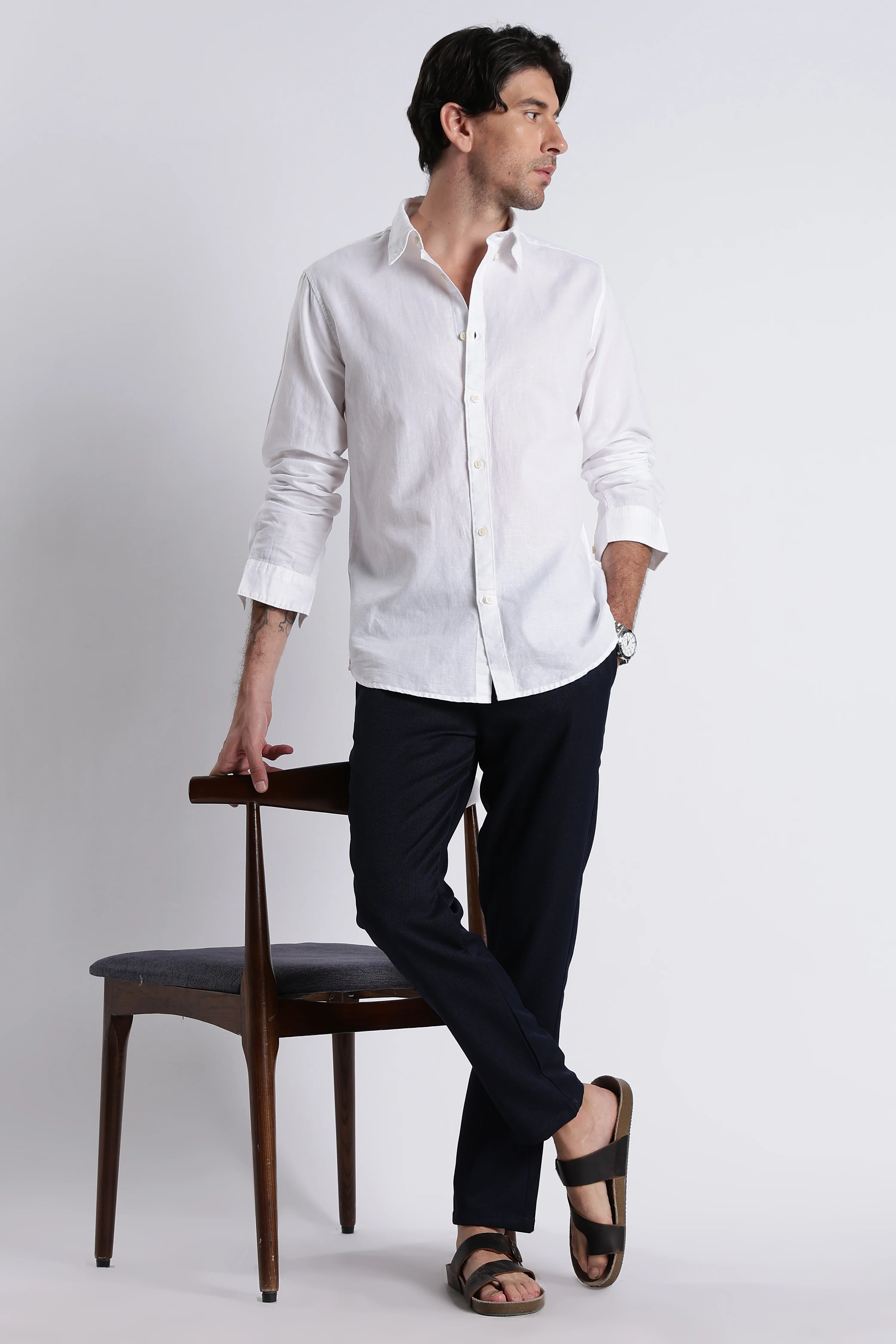 Men Premium Cotton Linen Slim Fit Solid Shirt - Image 10