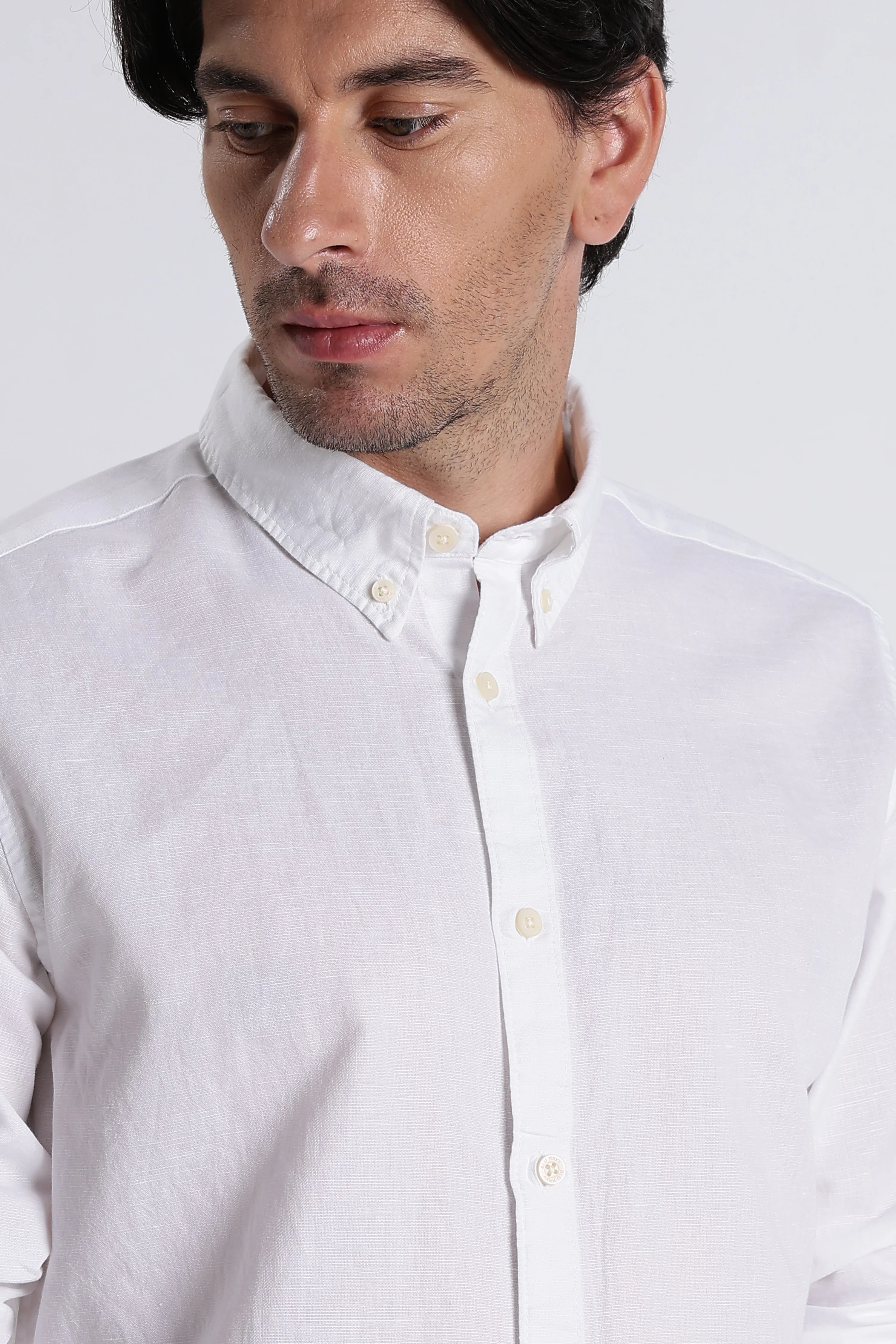 Men Premium Cotton Linen Slim Fit Solid Shirt - Image 2