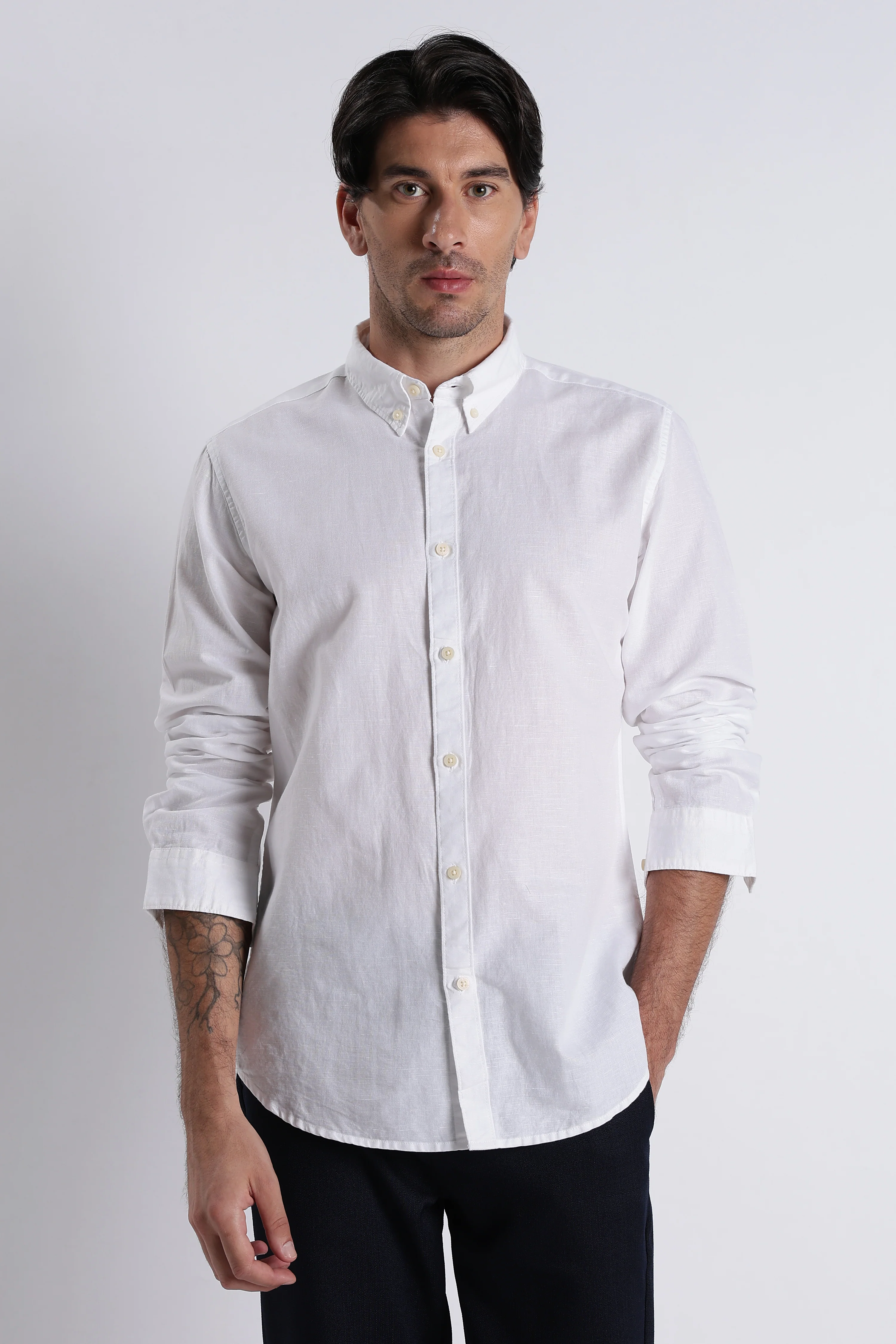 Men Premium Cotton Linen Slim Fit Solid Shirt - Image 5