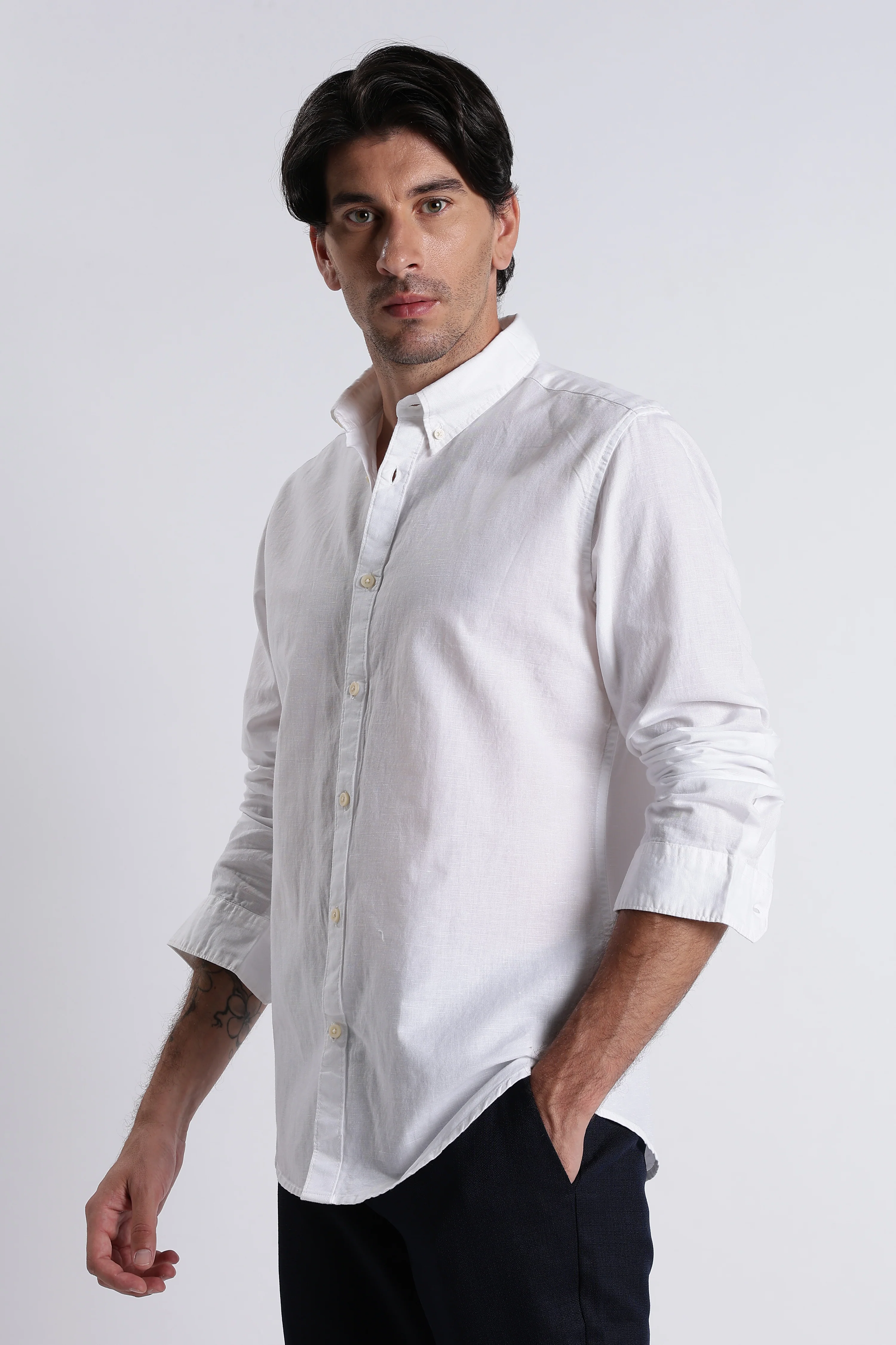 Men Premium Cotton Linen Slim Fit Solid Shirt - Image 6
