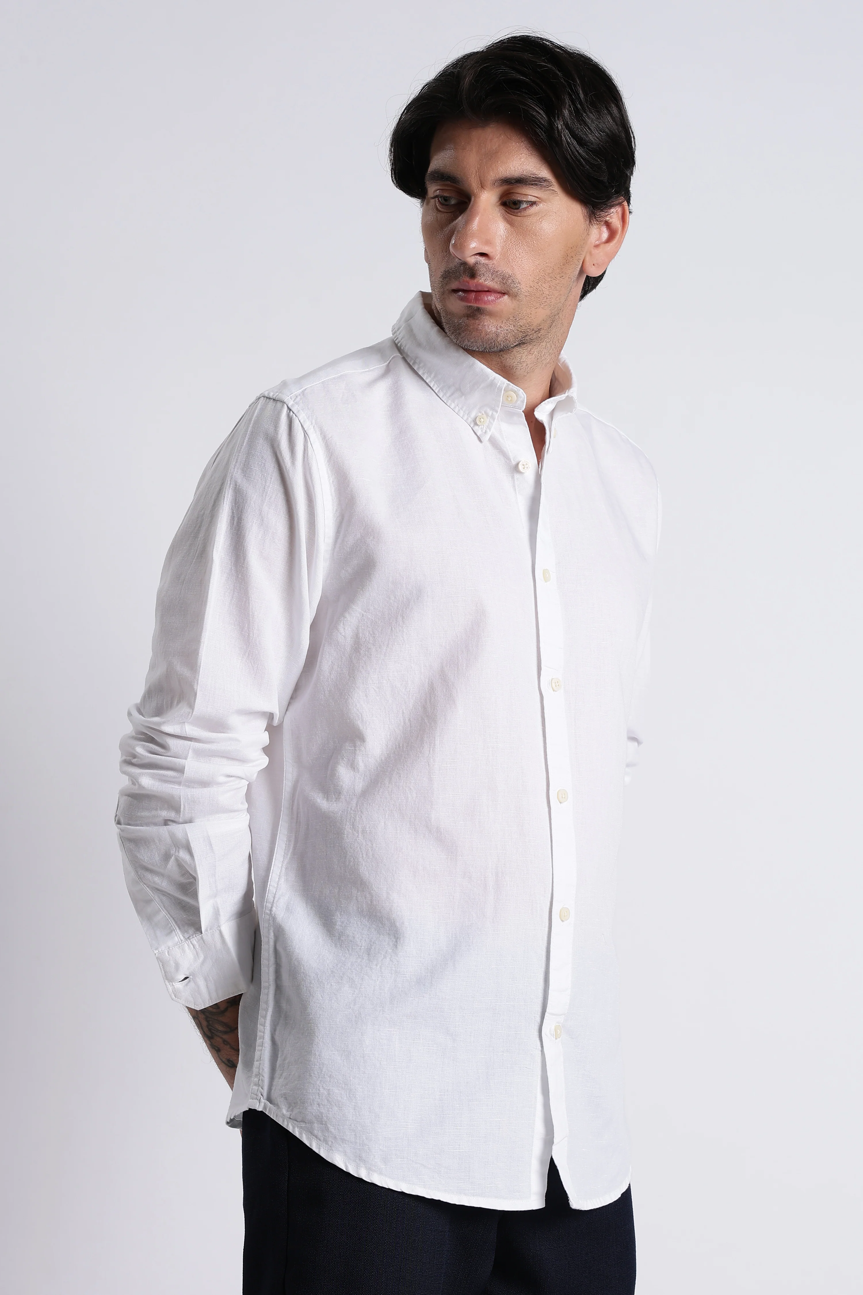 Men Premium Cotton Linen Slim Fit Solid Shirt - Image 7
