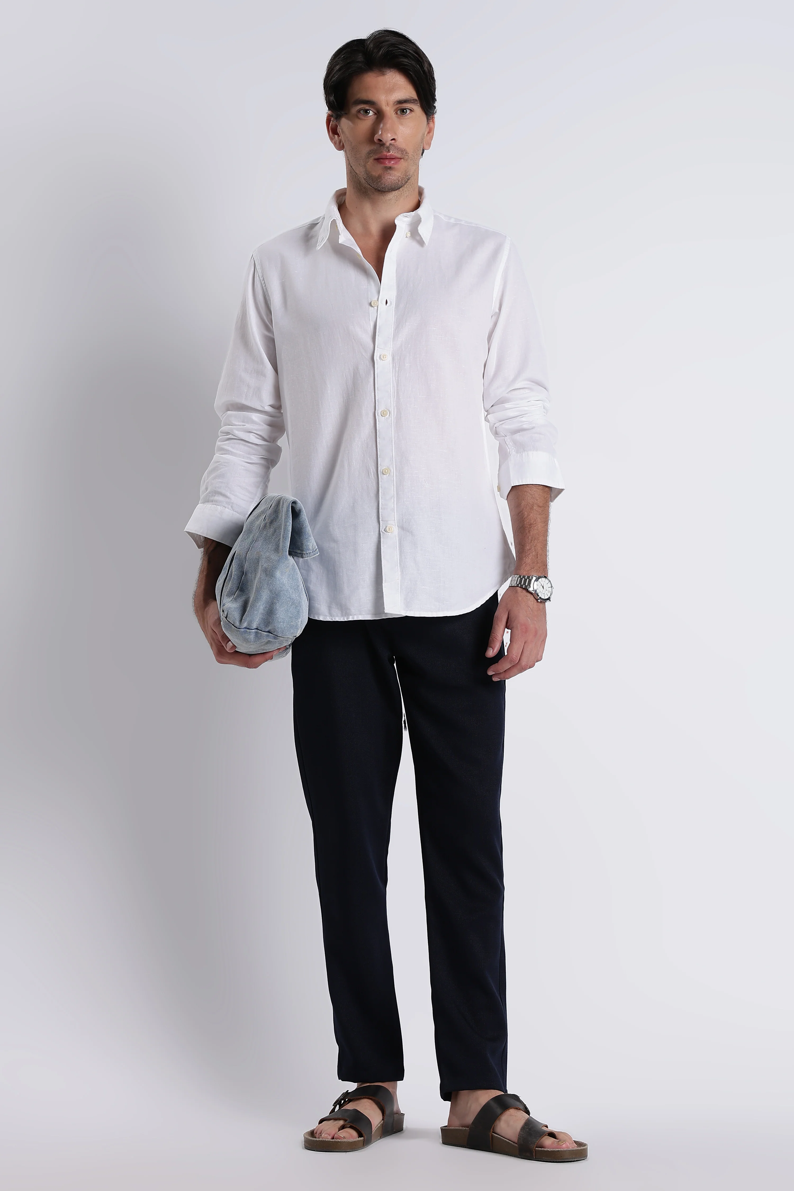 Men Premium Cotton Linen Slim Fit Solid Shirt - Image 8