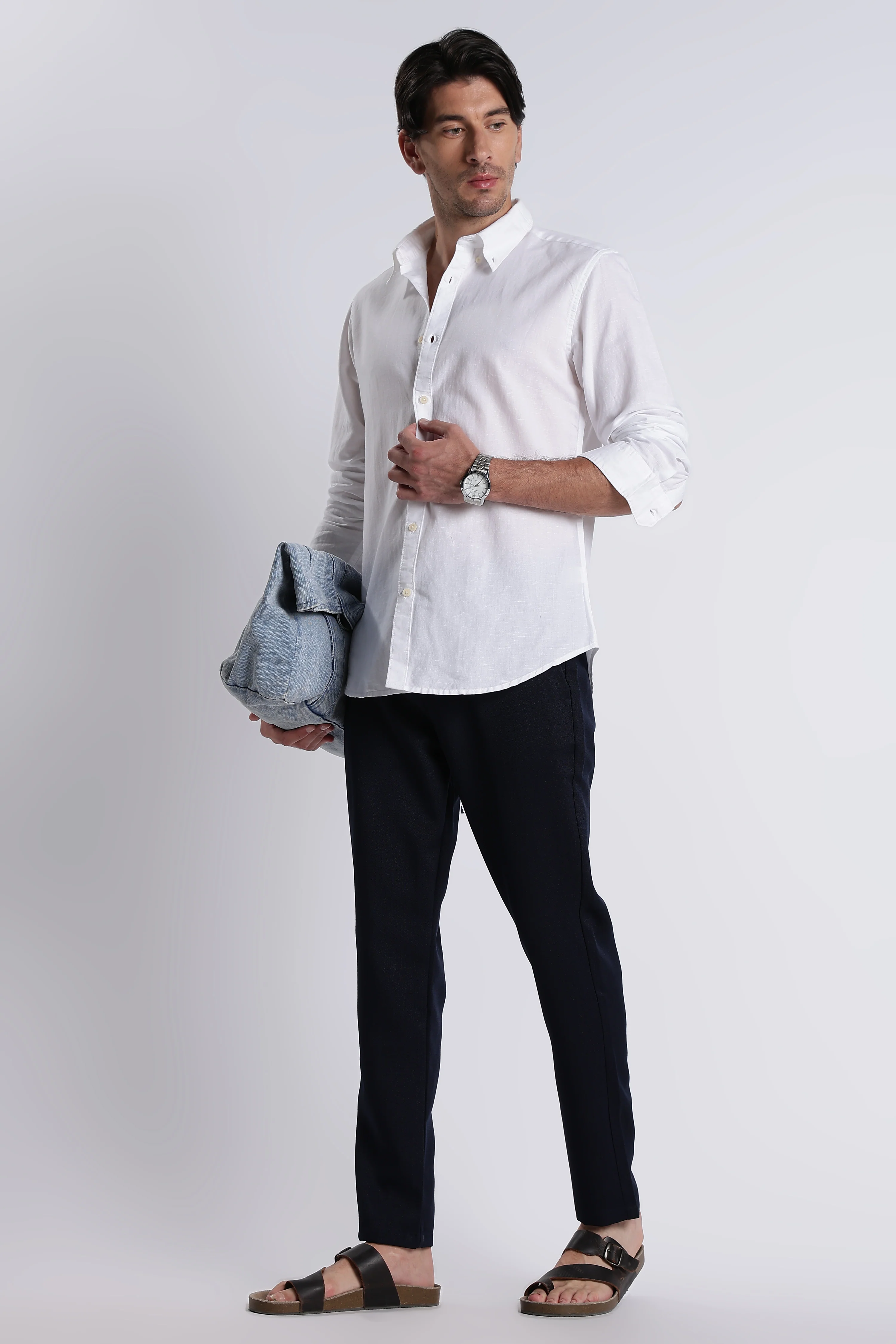 Men Premium Cotton Linen Slim Fit Solid Shirt - Image 9