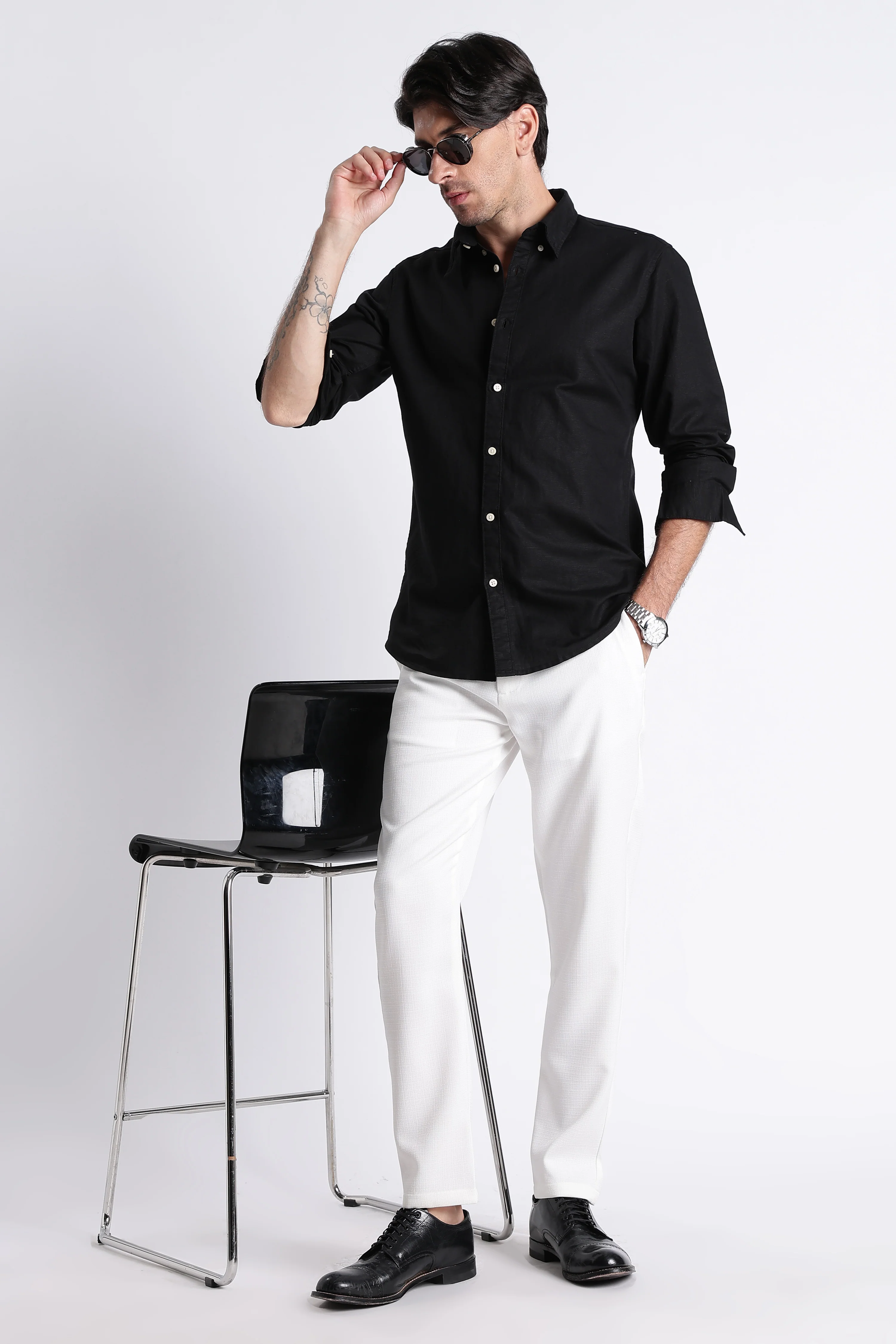 Men Premium Cotton Linen Slim Fit Solid Shirt - Image 10