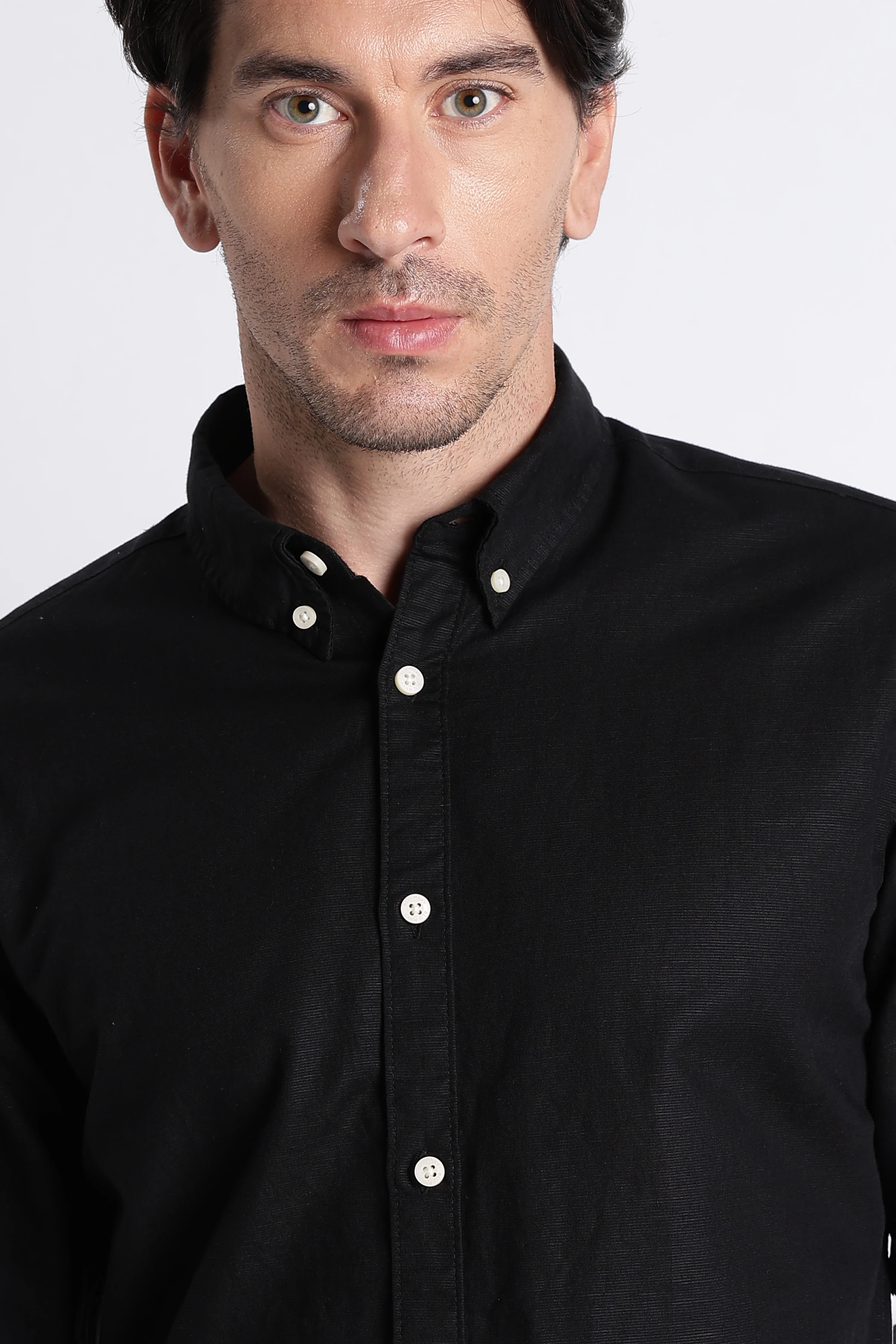Men Premium Cotton Linen Slim Fit Solid Shirt - Image 3