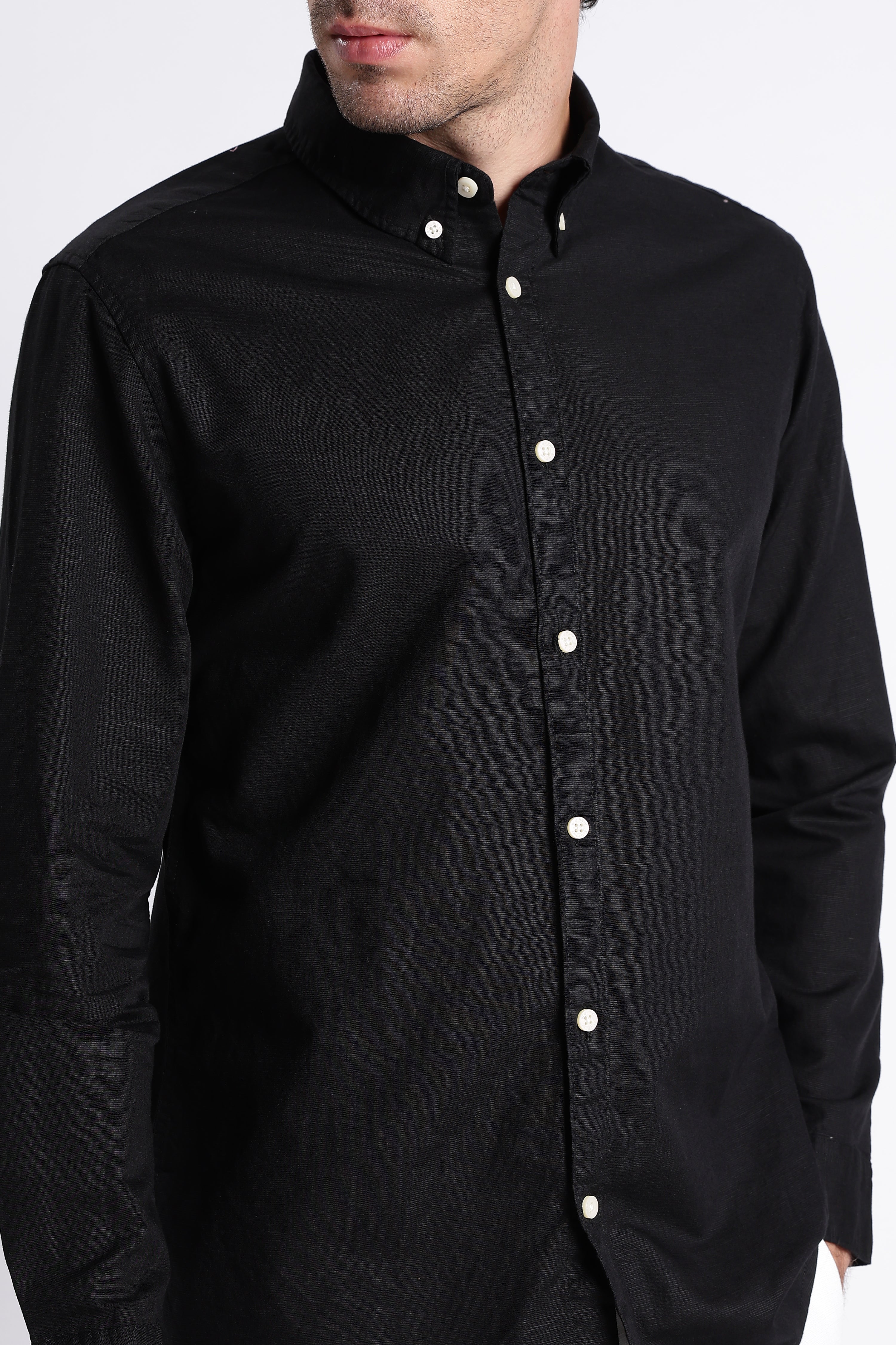 Men Premium Cotton Linen Slim Fit Solid Shirt - Image 5