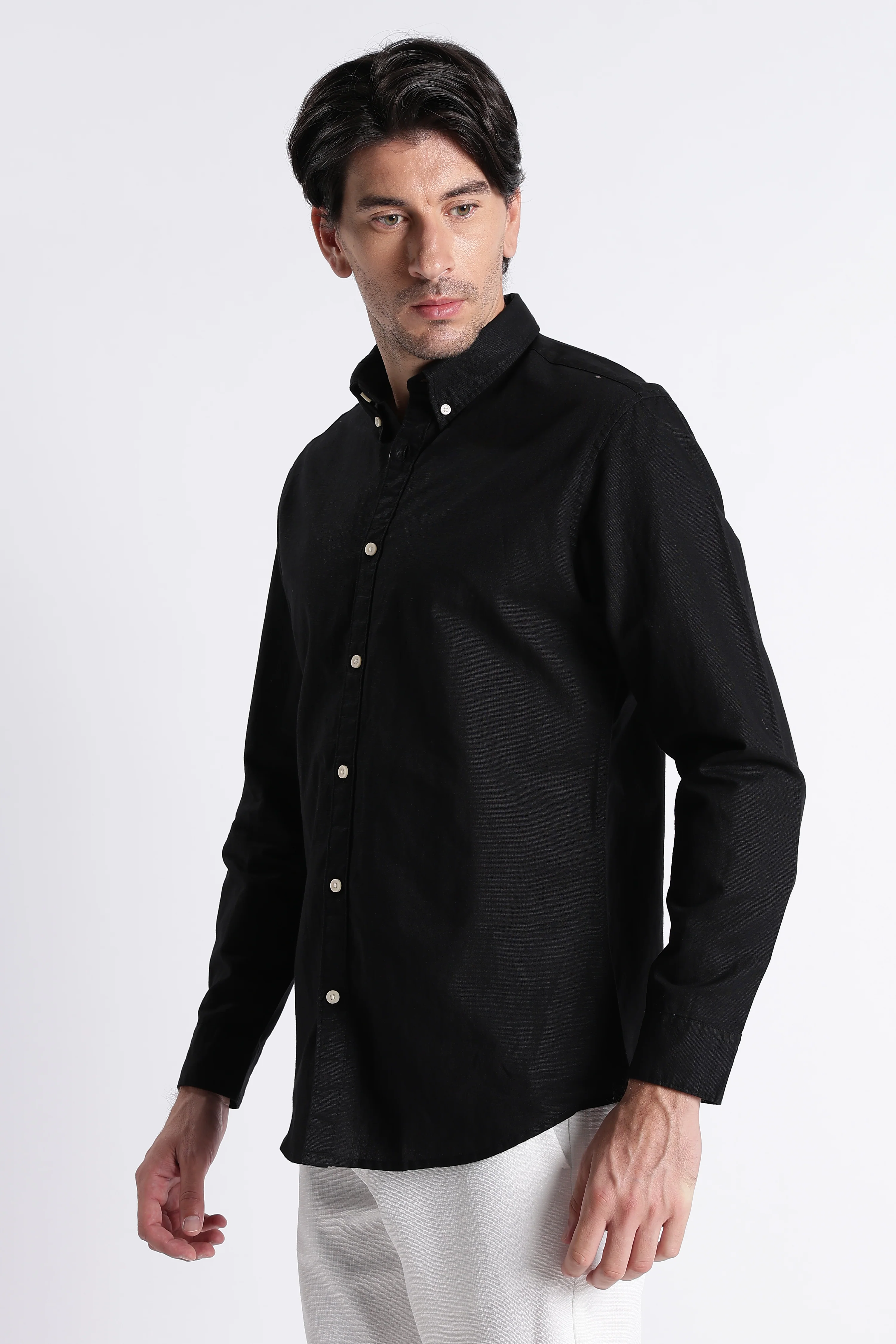Men Premium Cotton Linen Slim Fit Solid Shirt - Image 6