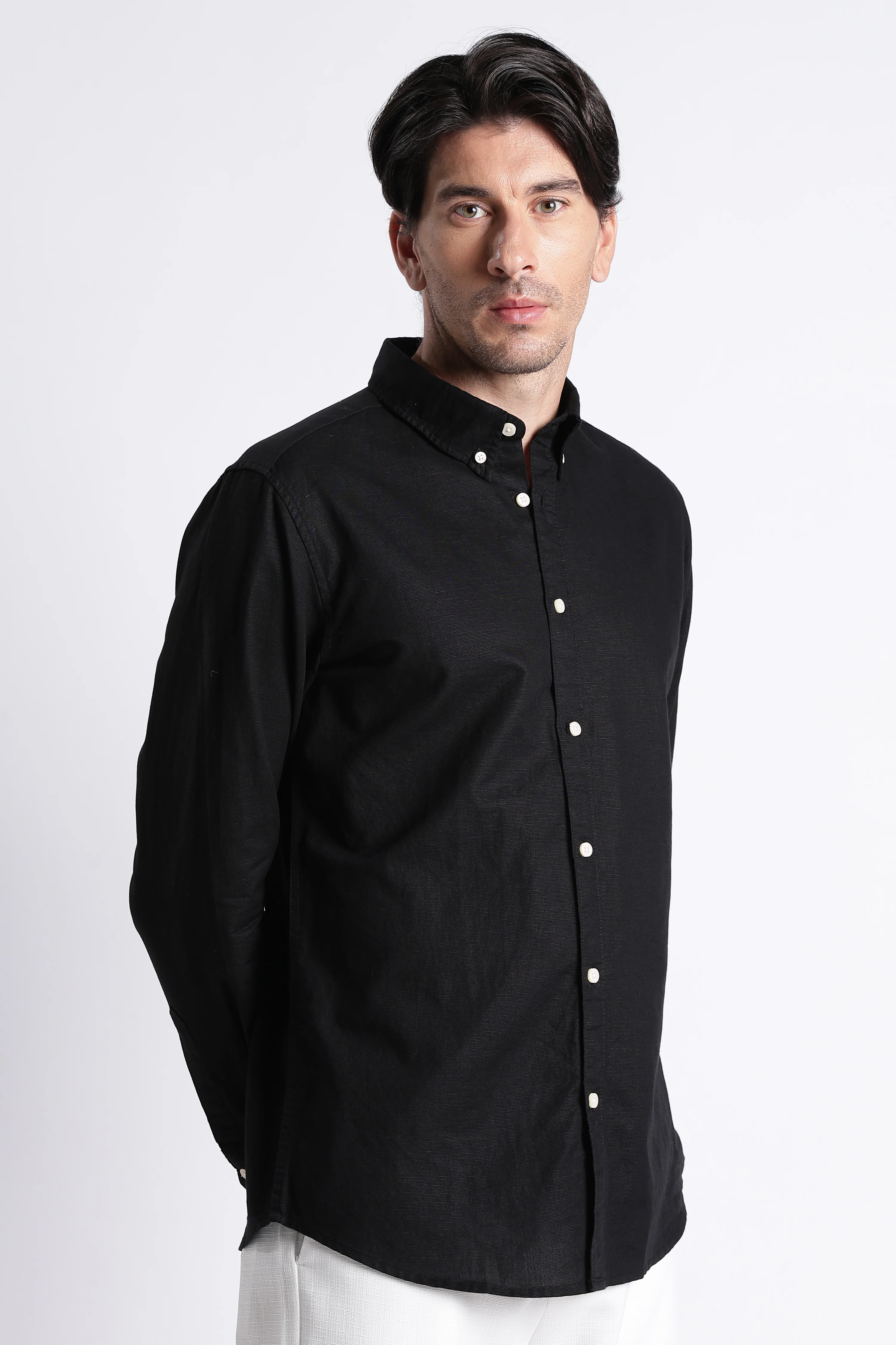 Men Premium Cotton Linen Slim Fit Solid Shirt - Image 7