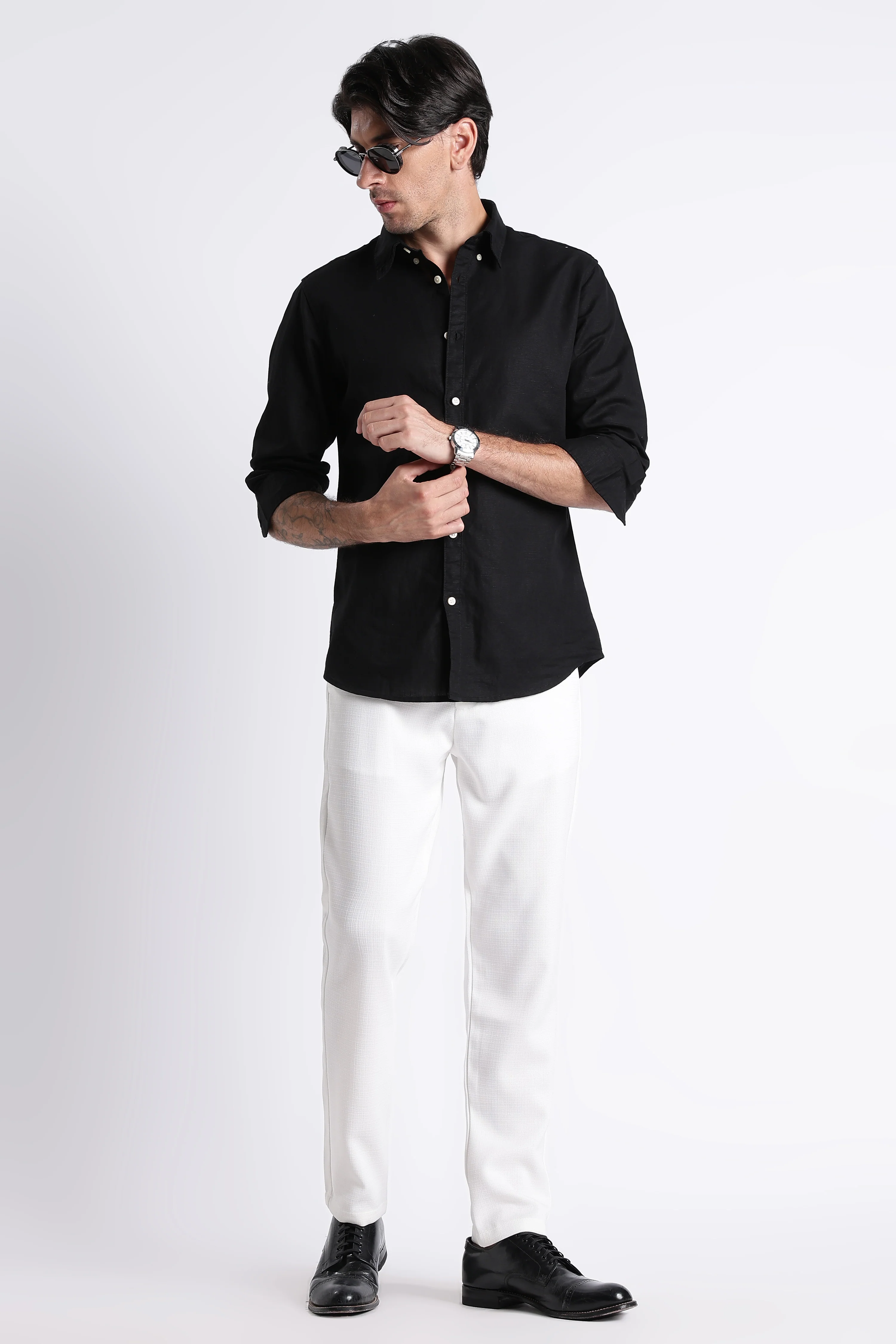 Men Premium Cotton Linen Slim Fit Solid Shirt - Image 8