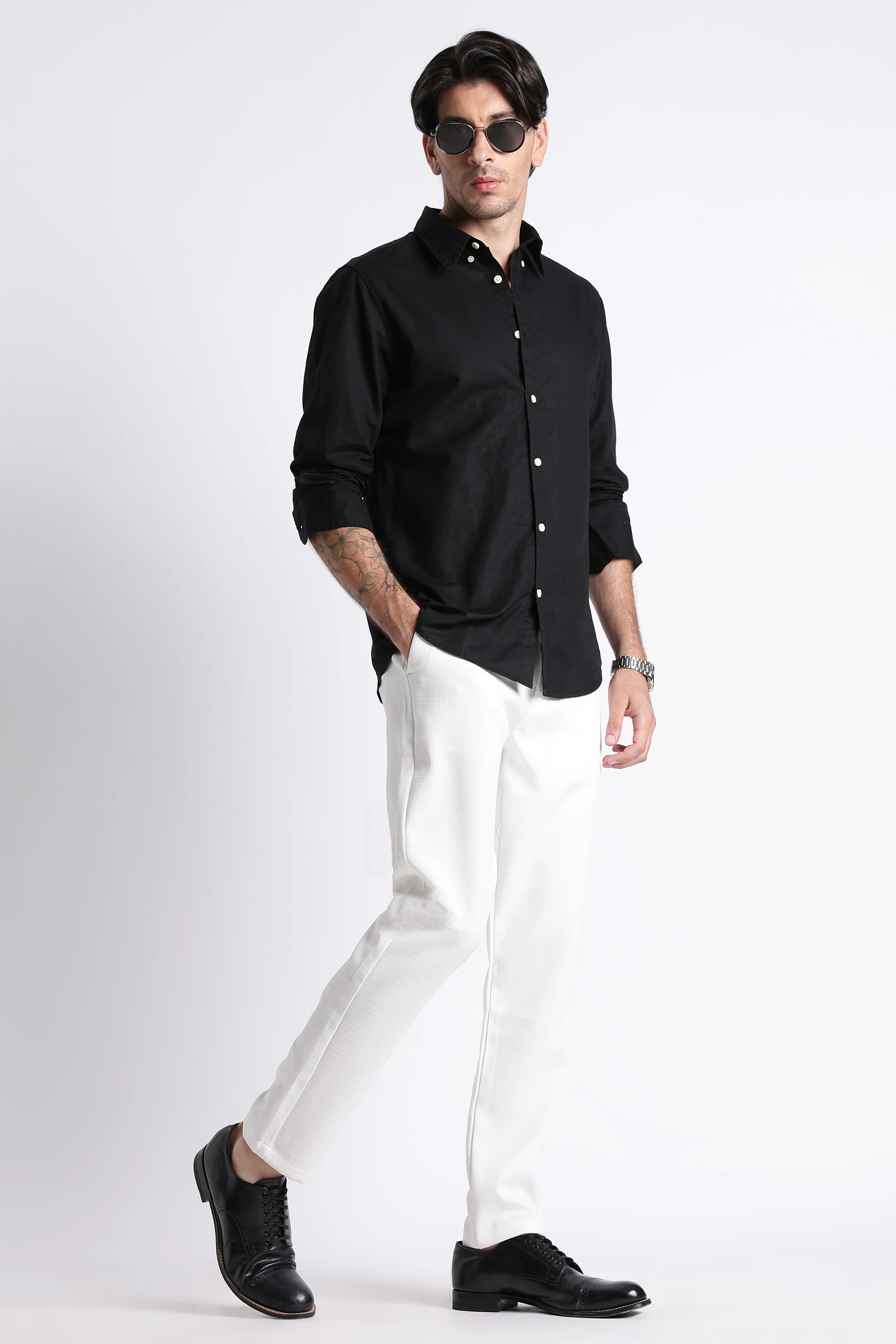 Men Premium Cotton Linen Slim Fit Solid Shirt - Image 9