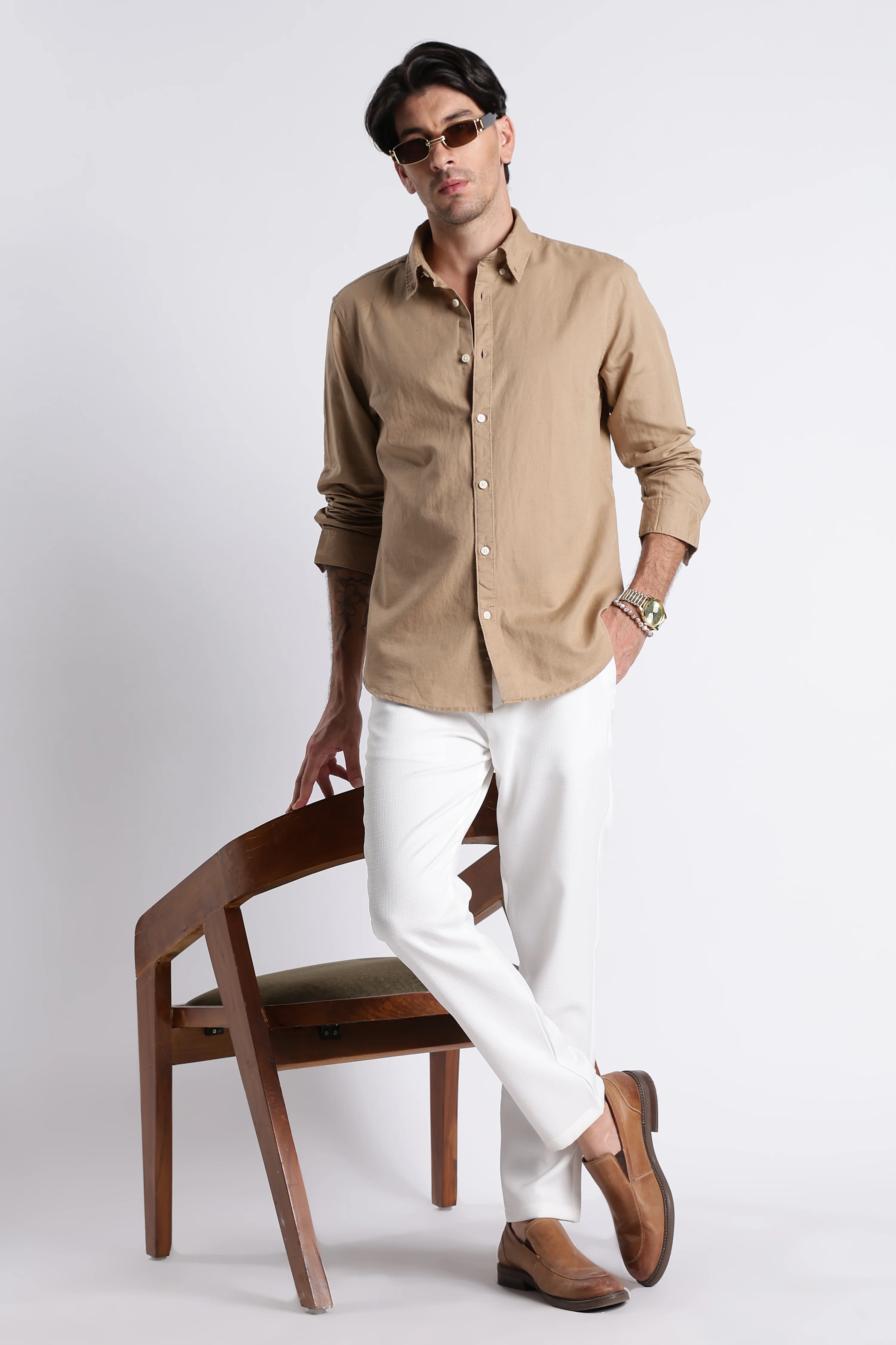 Men Premium Cotton Linen Slim Fit Solid Shirt - Image 10