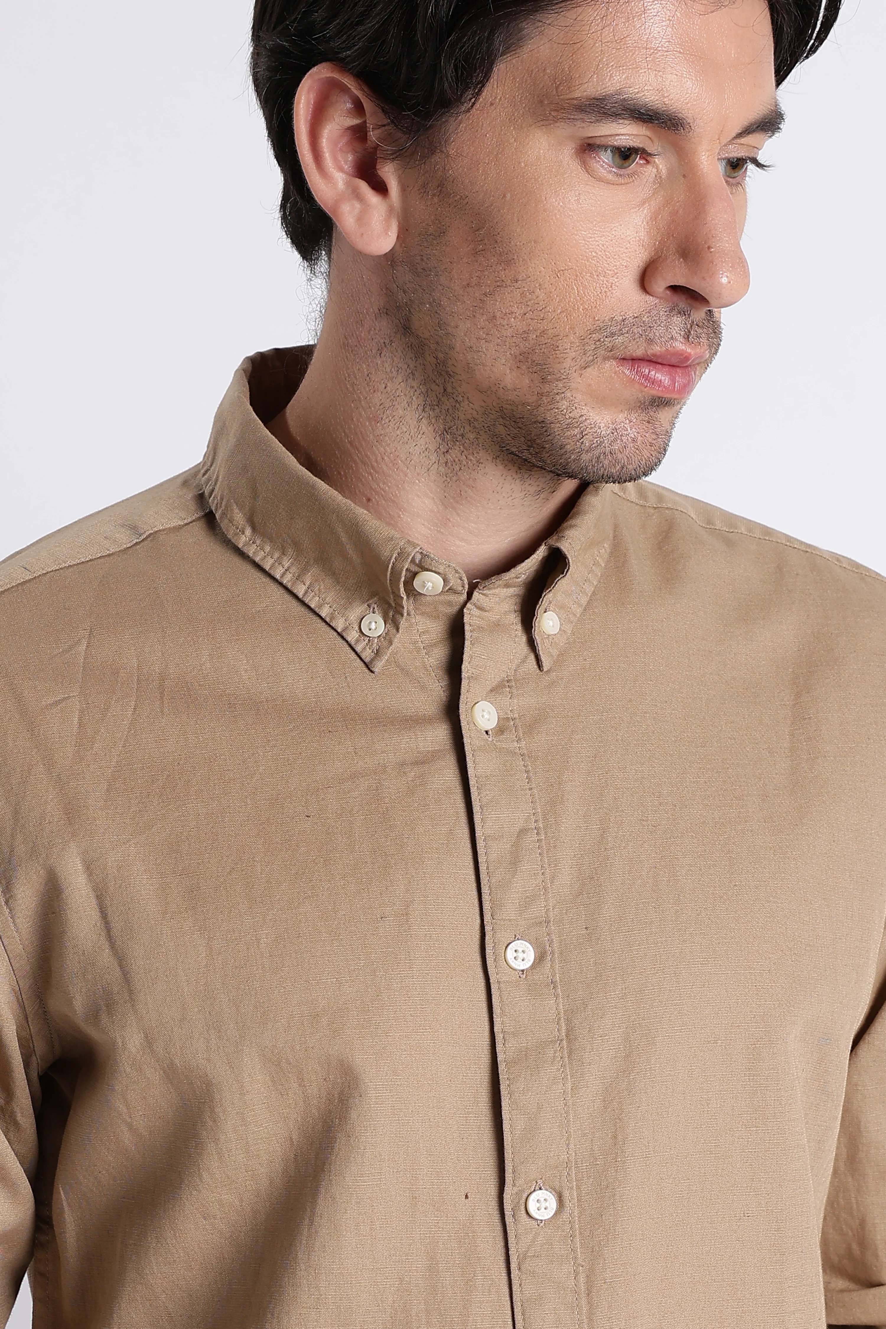 Men Premium Cotton Linen Slim Fit Solid Shirt - Image 4
