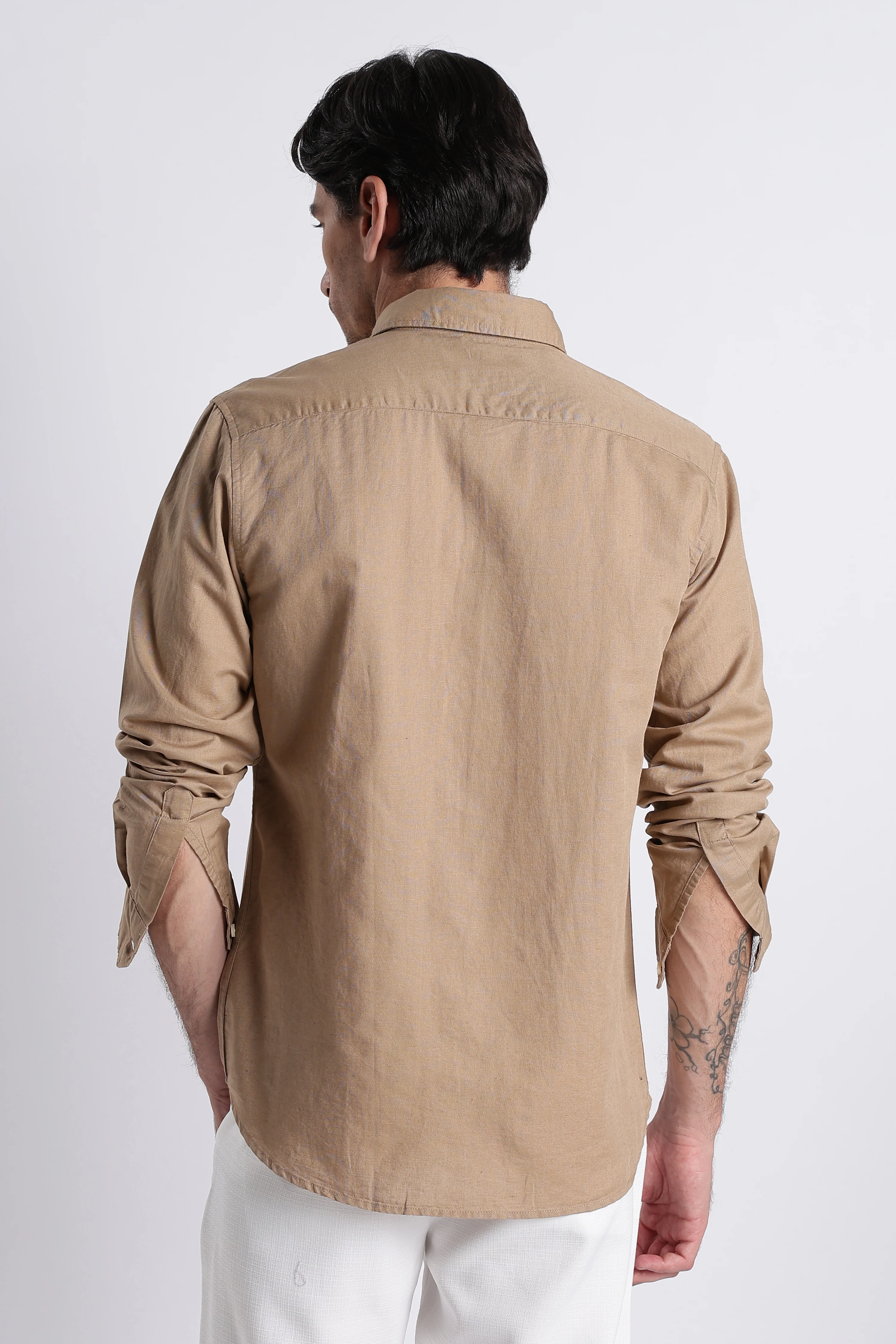 Men Premium Cotton Linen Slim Fit Solid Shirt - Image 5